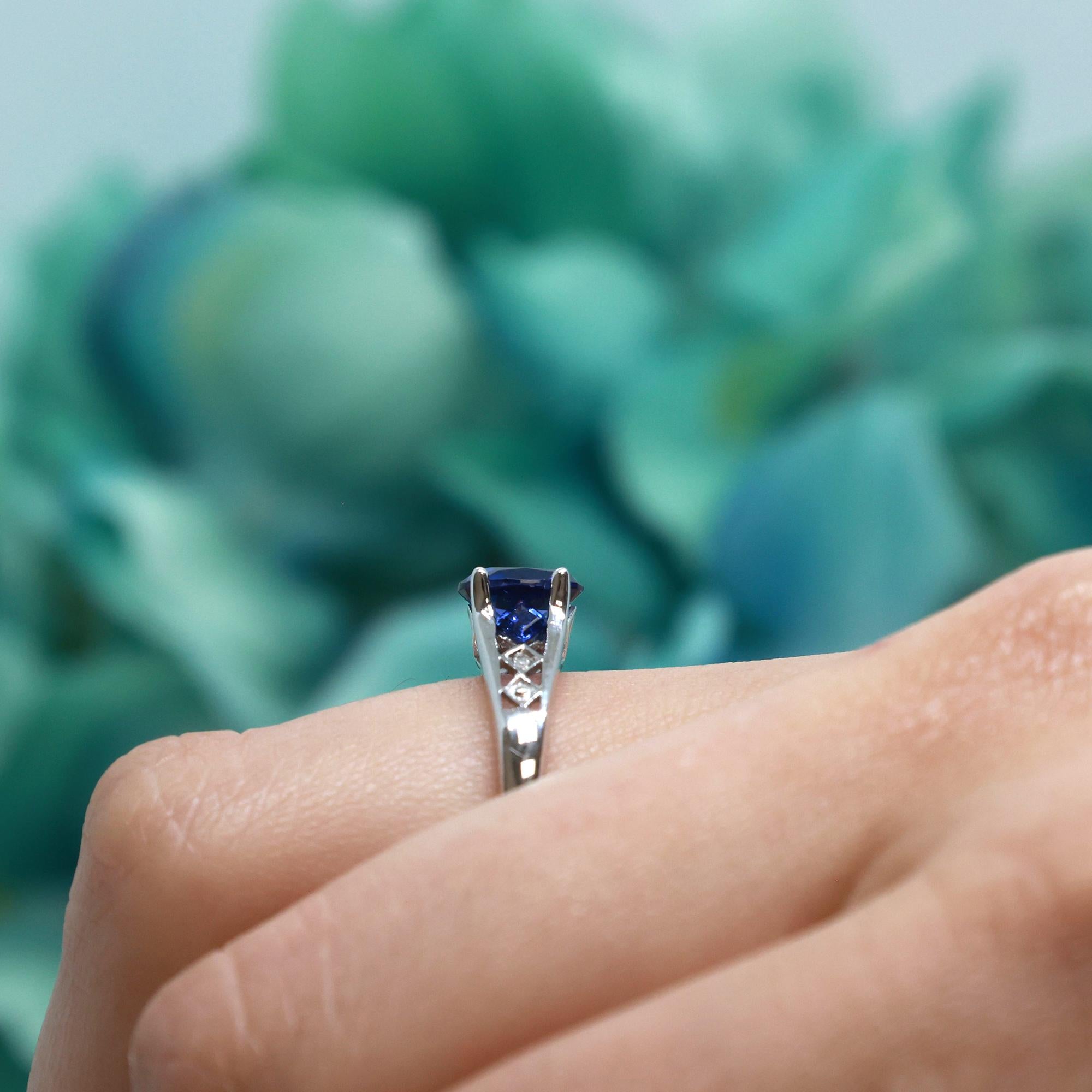 Oval Blue Sapphire Diamond Ring 10K White Gold 1.22 CTW Lab Created Size 6.5