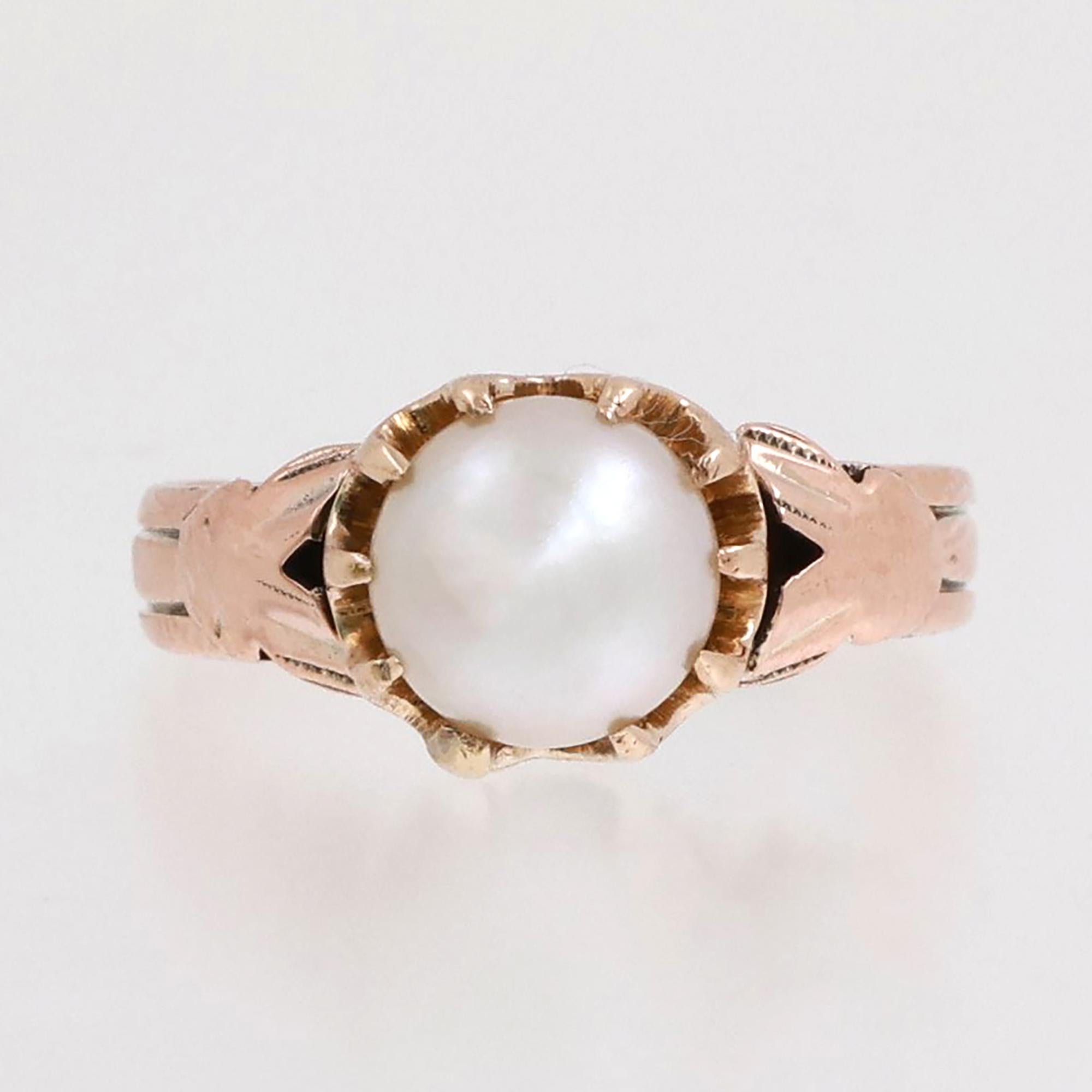 Vintage Akoya Pearl Solitaire Ring 10K Yellow Gold Size 5.75 Ladies Estate