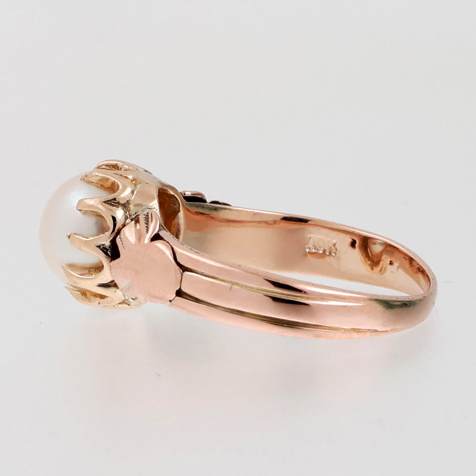 Vintage Akoya Pearl Solitaire Ring 10K Yellow Gold Size 5.75 Ladies Estate