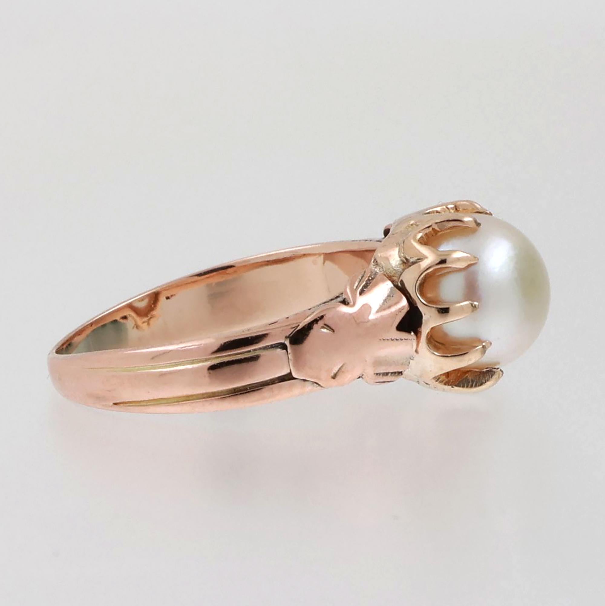 Vintage Akoya Pearl Solitaire Ring 10K Yellow Gold Size 5.75 Ladies Estate