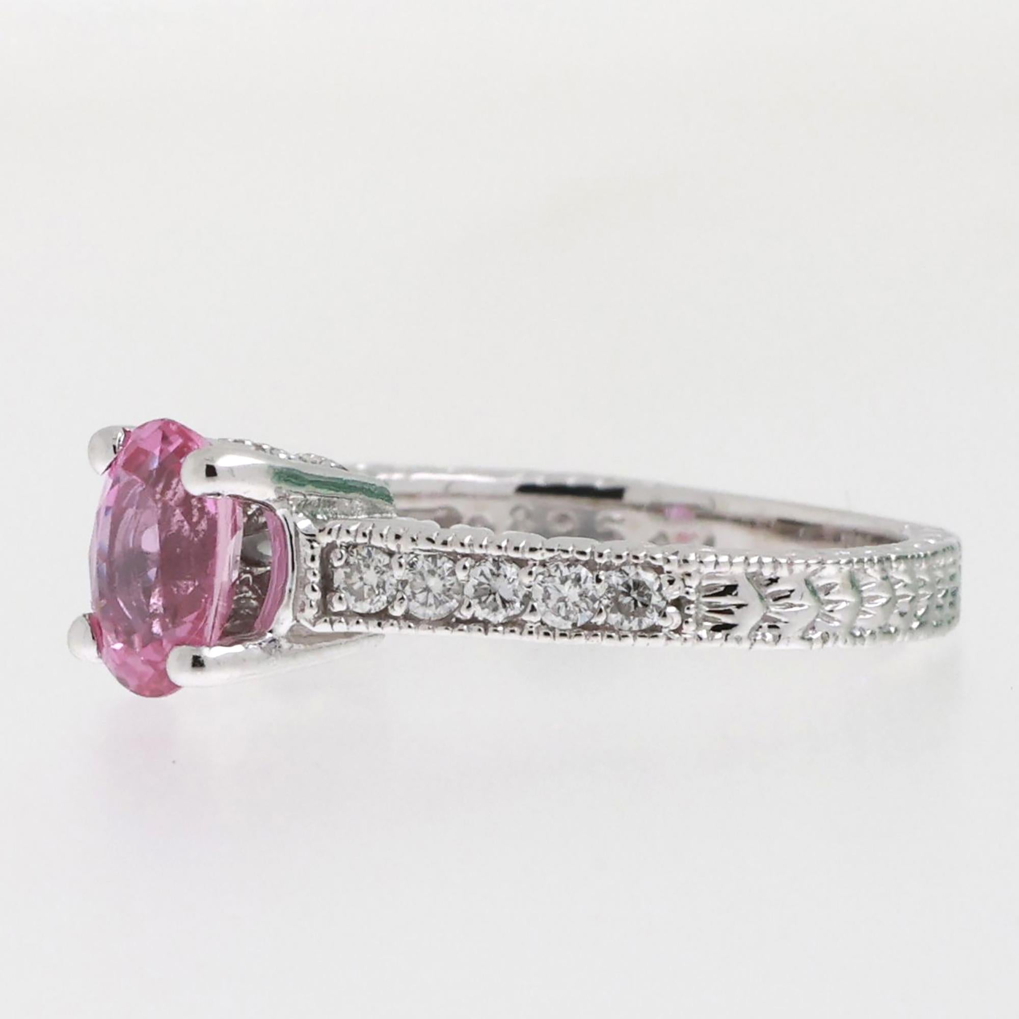 Pink Sapphire Diamond Accent Band Ring 14K White Gold 1.20 CTW Size 6.25
