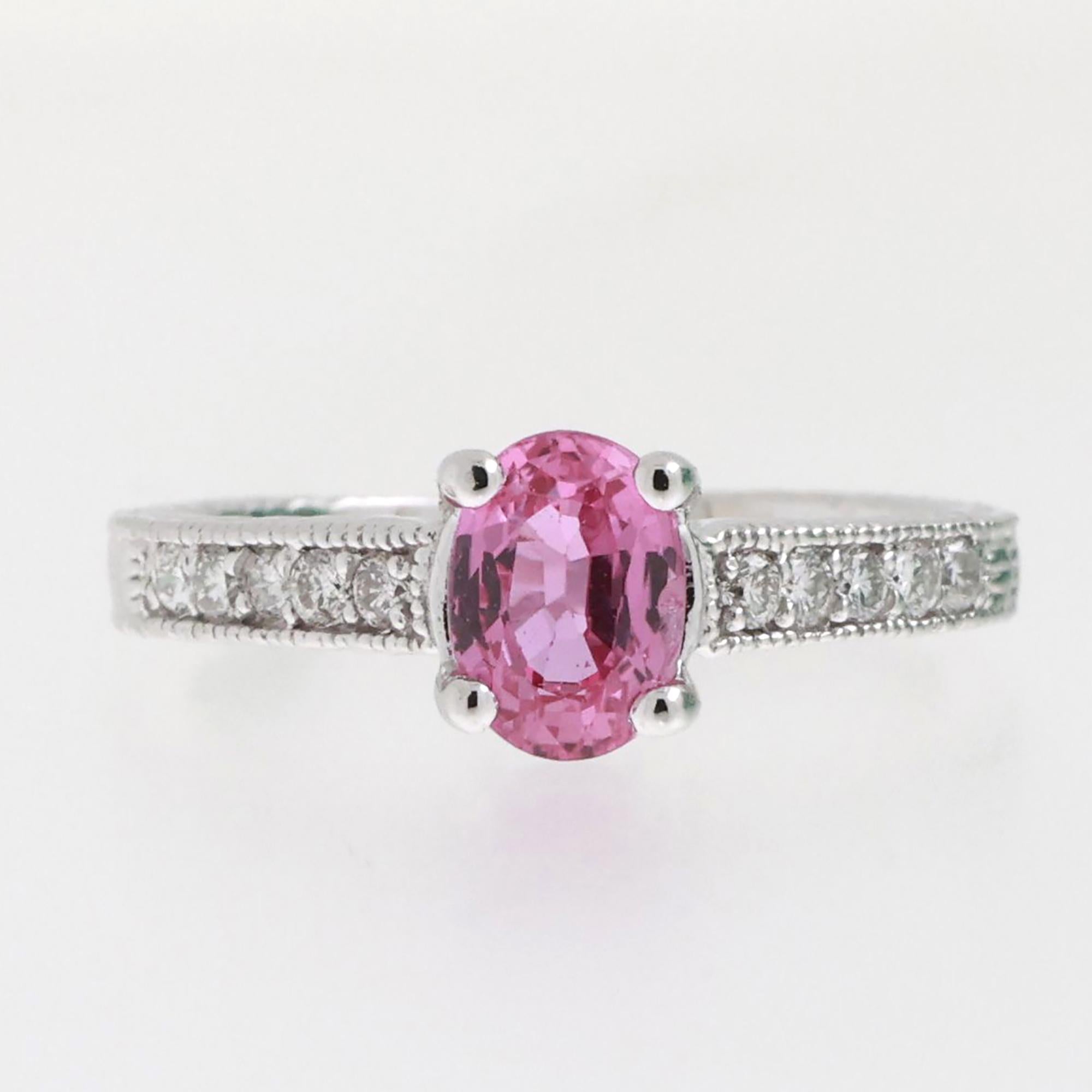 Pink Sapphire Diamond Accent Band Ring 14K White Gold 1.20 CTW Size 6.25