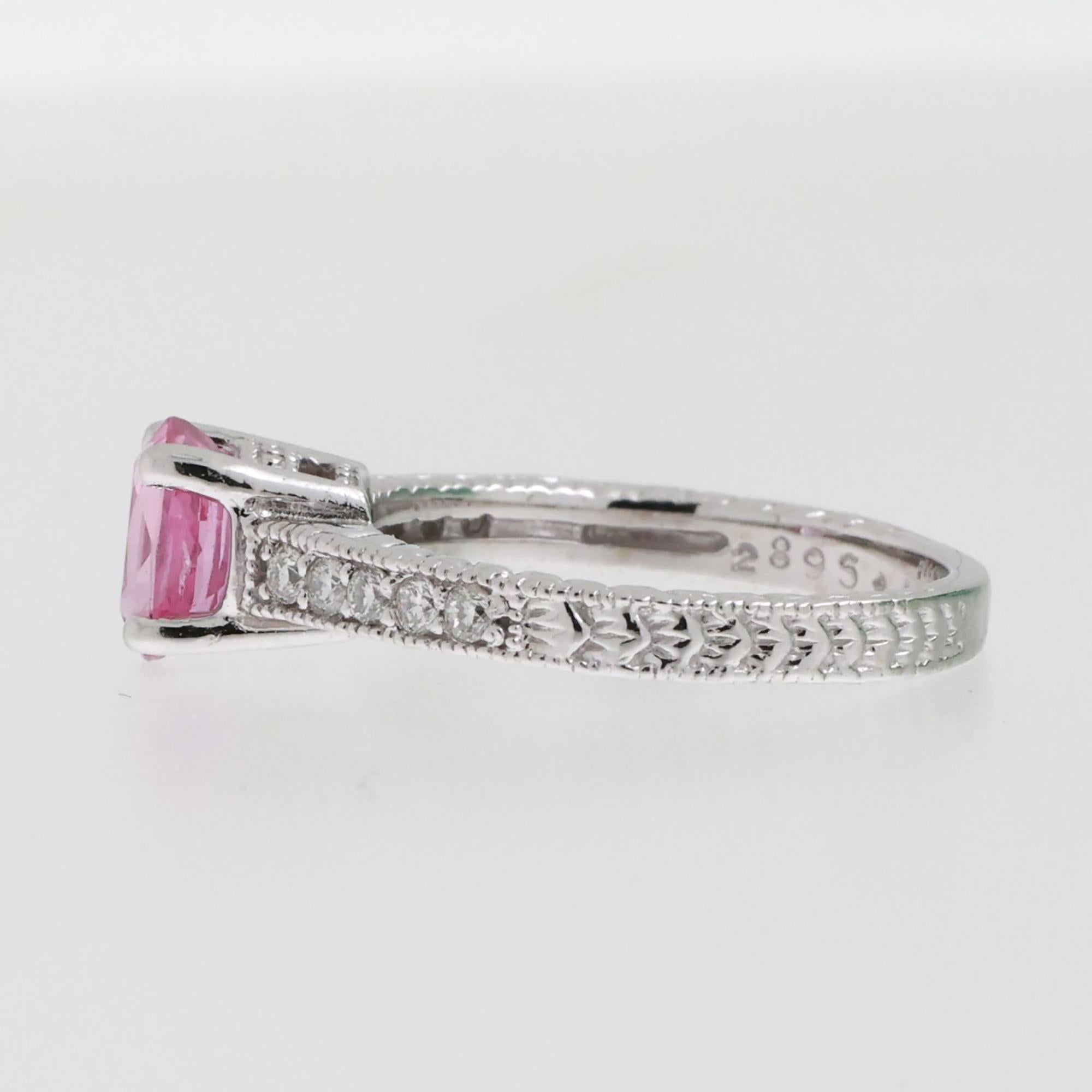 Pink Sapphire Diamond Accent Band Ring 14K White Gold 1.20 CTW Size 6.25