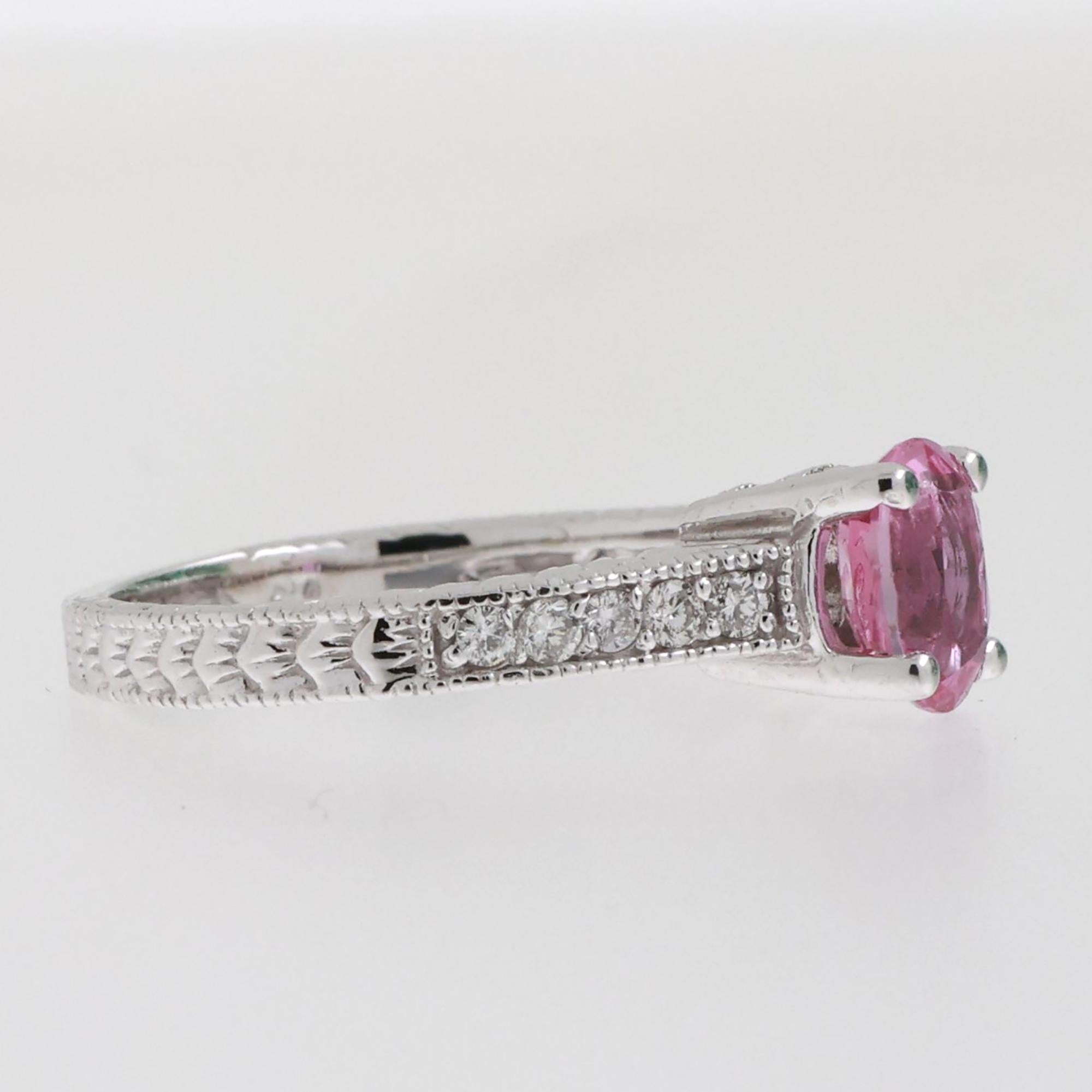 Pink Sapphire Diamond Accent Band Ring 14K White Gold 1.20 CTW Size 6.25
