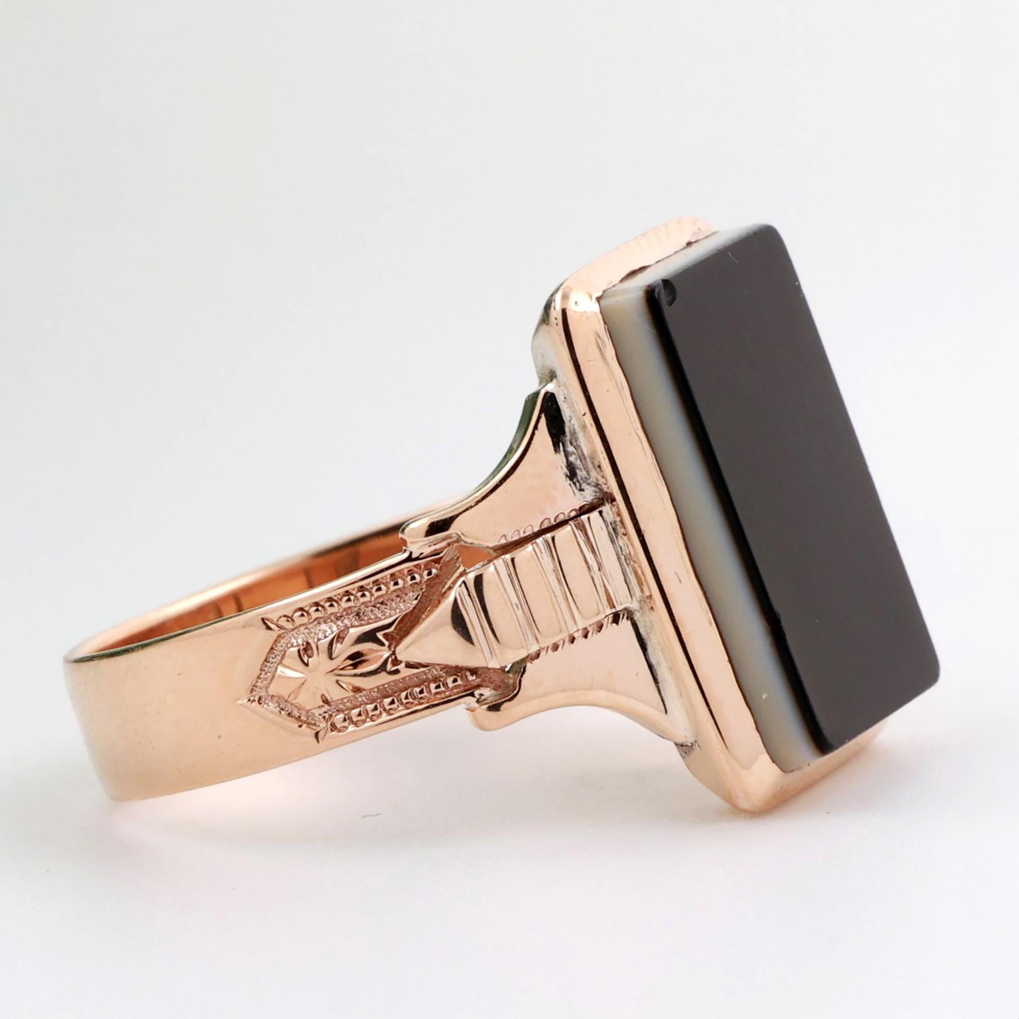 Vintage Black Onyx Ring 14K Yellow Gold Rectangular Gem Size 10.5 Unisex Estate