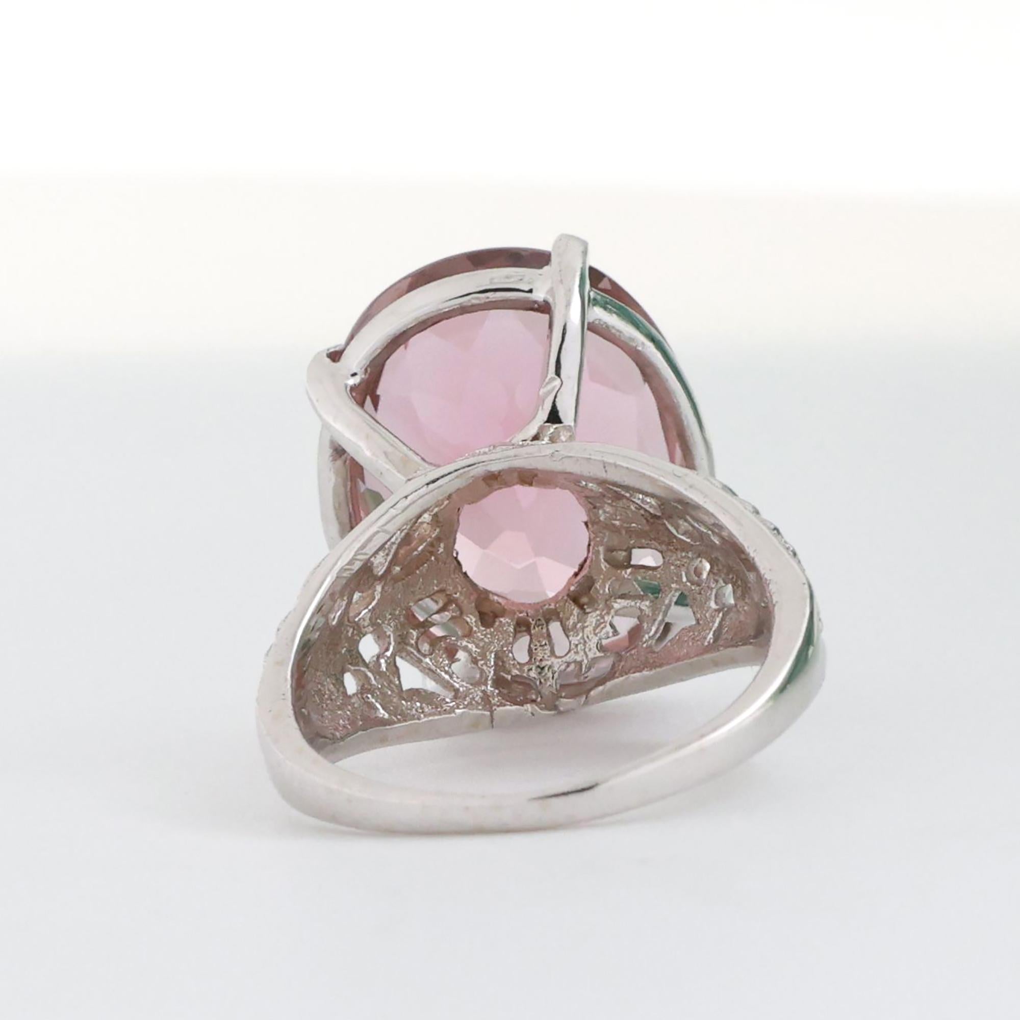 8.75 CT Pink Tourmaline Filigree Ring 14K White Gold Size 4 Ladies Estate
