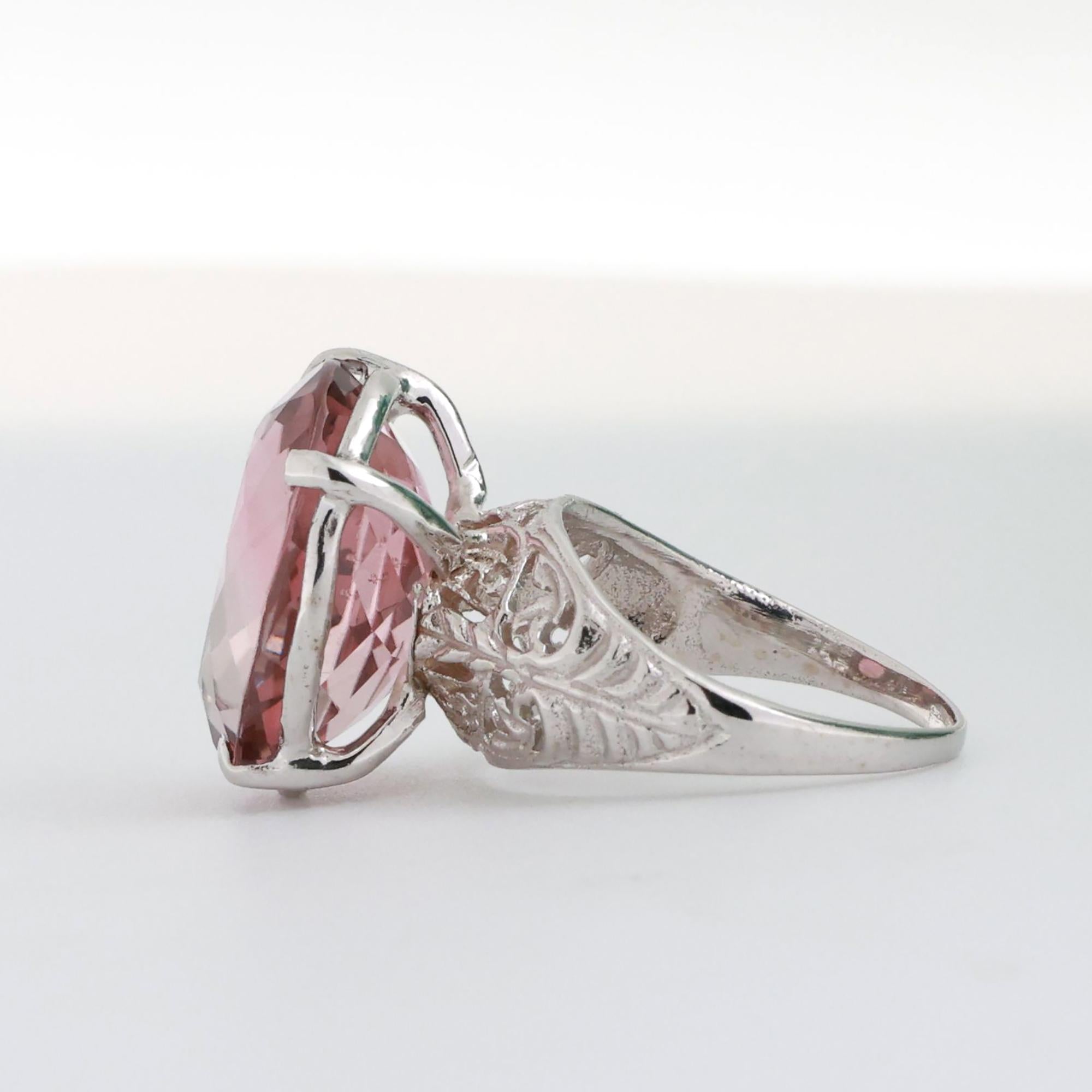 8.75 CT Pink Tourmaline Filigree Ring 14K White Gold Size 4 Ladies Estate