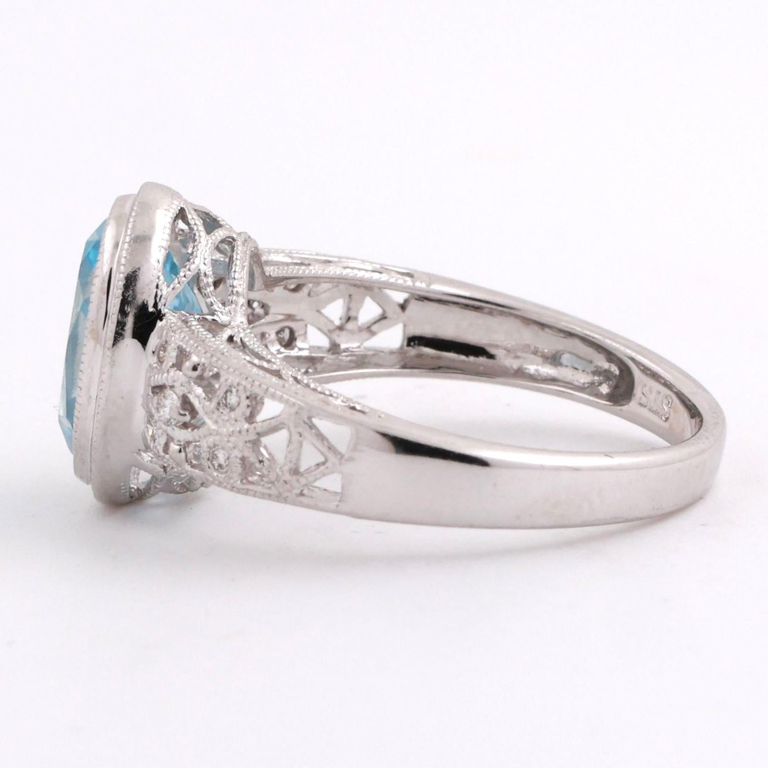 Oval Swiss Blue Topaz Diamond Accent Ring 14K White Gold 2.40 CTW Size 7.25
