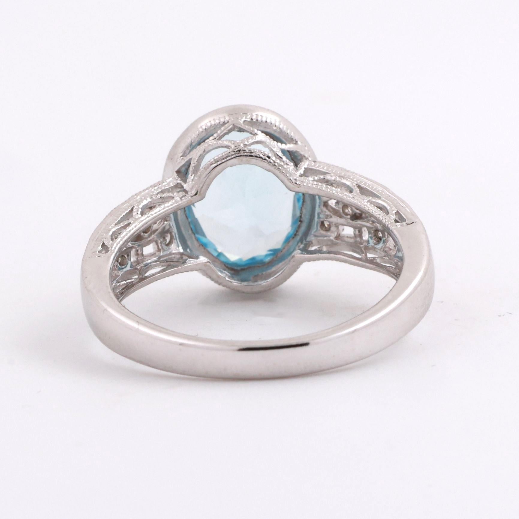 Oval Swiss Blue Topaz Diamond Accent Ring 14K White Gold 2.40 CTW Size 7.25