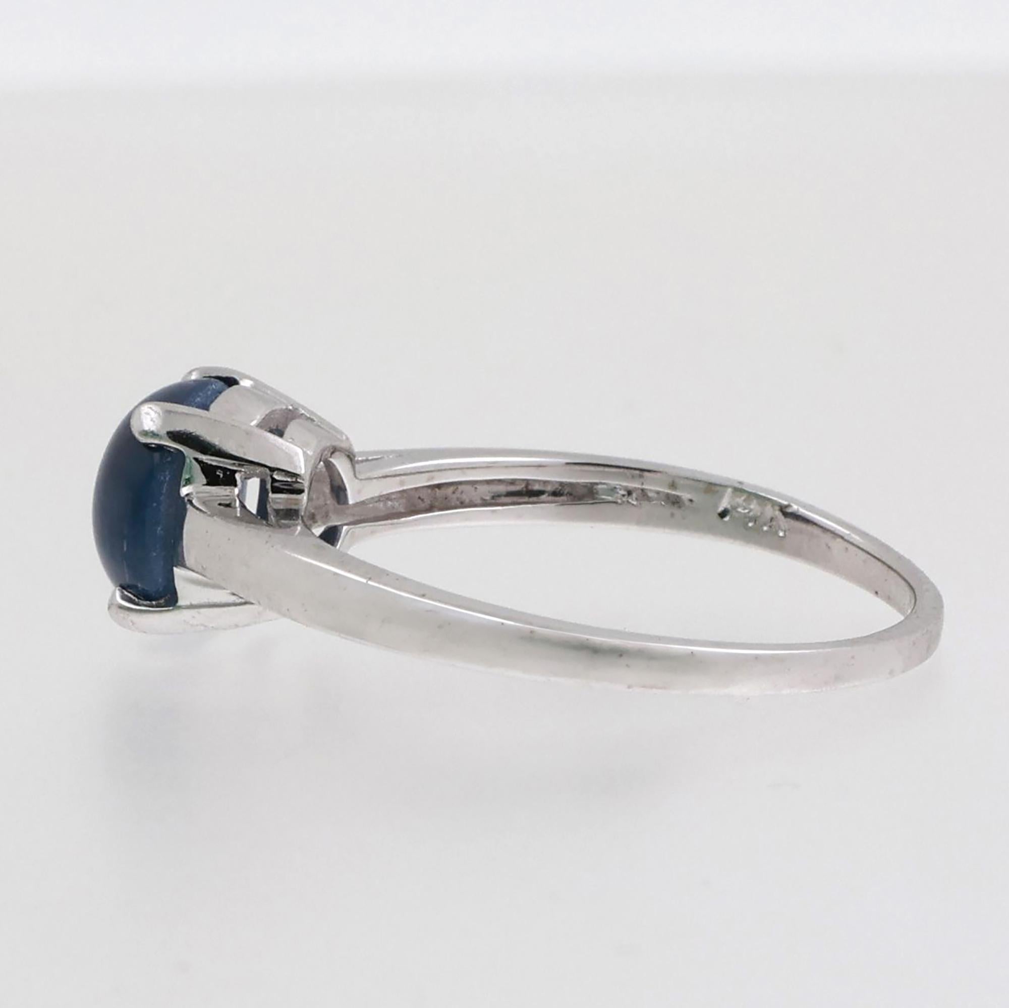 Star Blue Sapphire Solitaire Ring 14K White Gold 2.85 CT Lab Grown Size 9 Estate