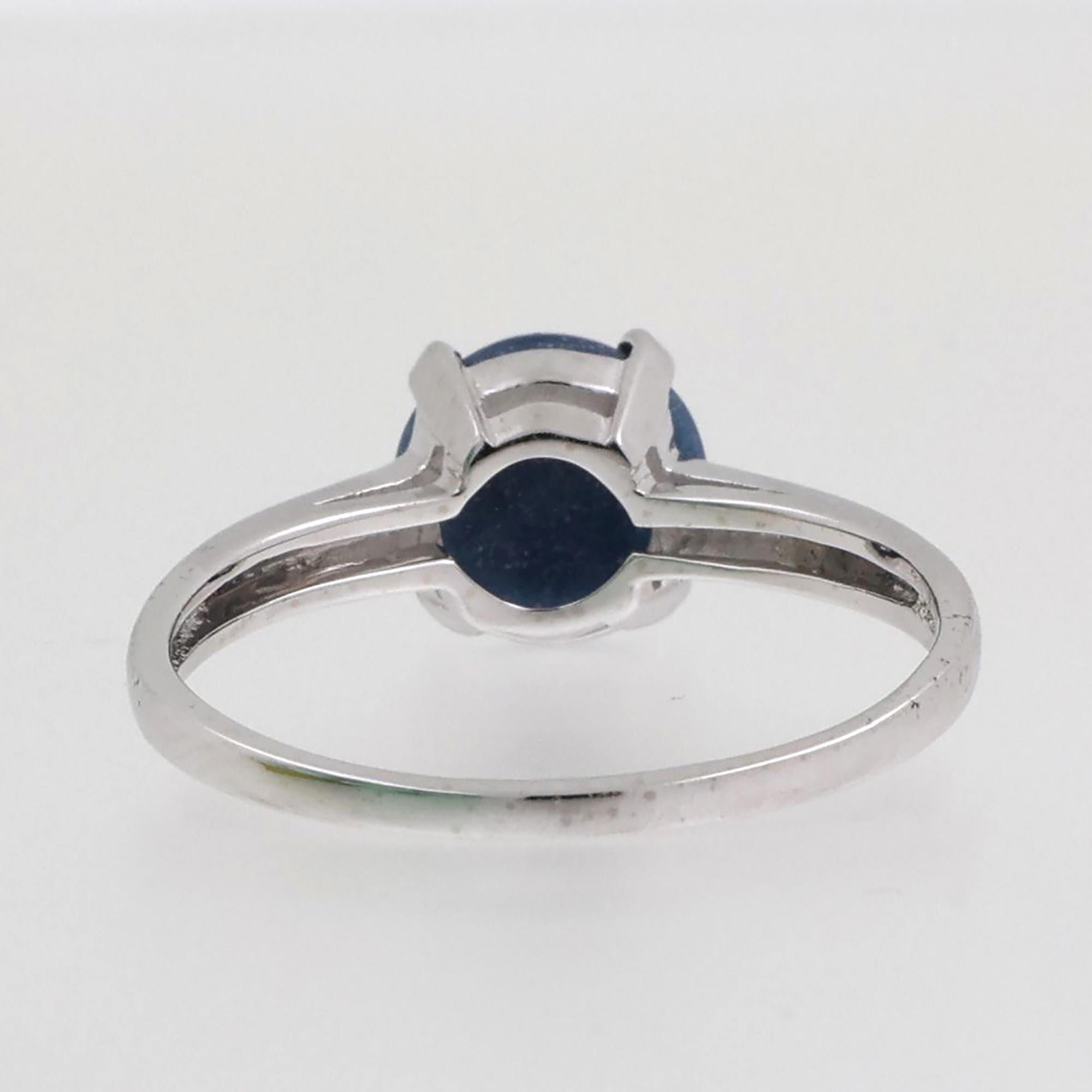 Star Blue Sapphire Solitaire Ring 14K White Gold 2.85 CT Lab Grown Size 9 Estate