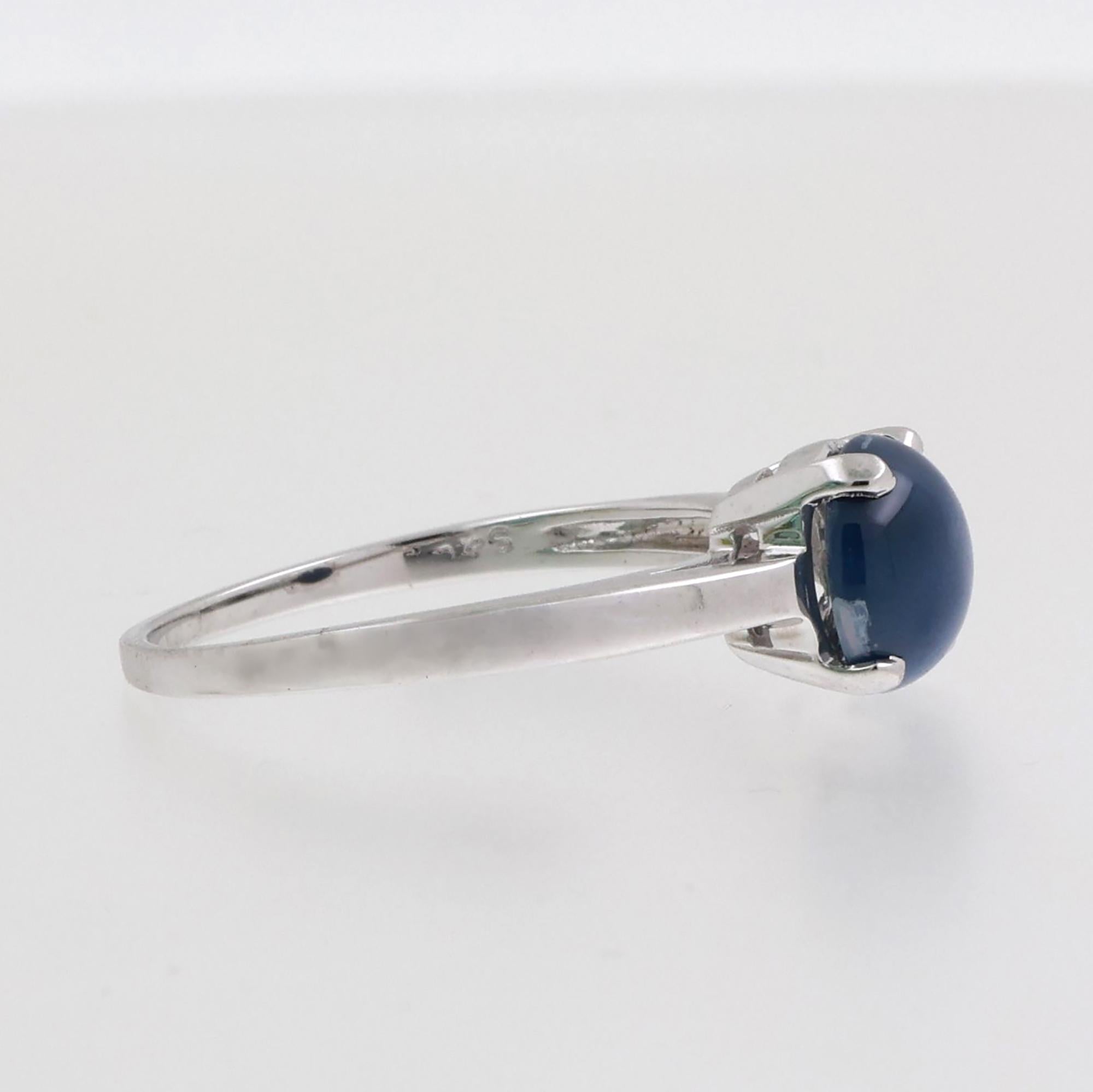 Star Blue Sapphire Solitaire Ring 14K White Gold 2.85 CT Lab Grown Size 9 Estate