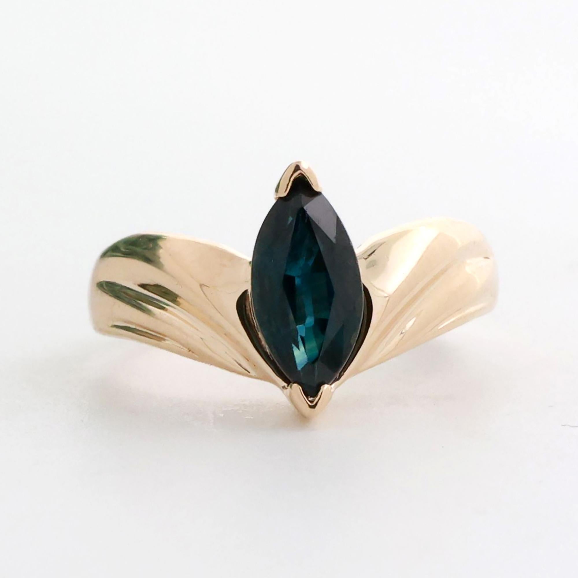 Marquise Cut Blue Sapphire Solitaire Ring 14K Yellow Gold 1.30 CT Size 5.75