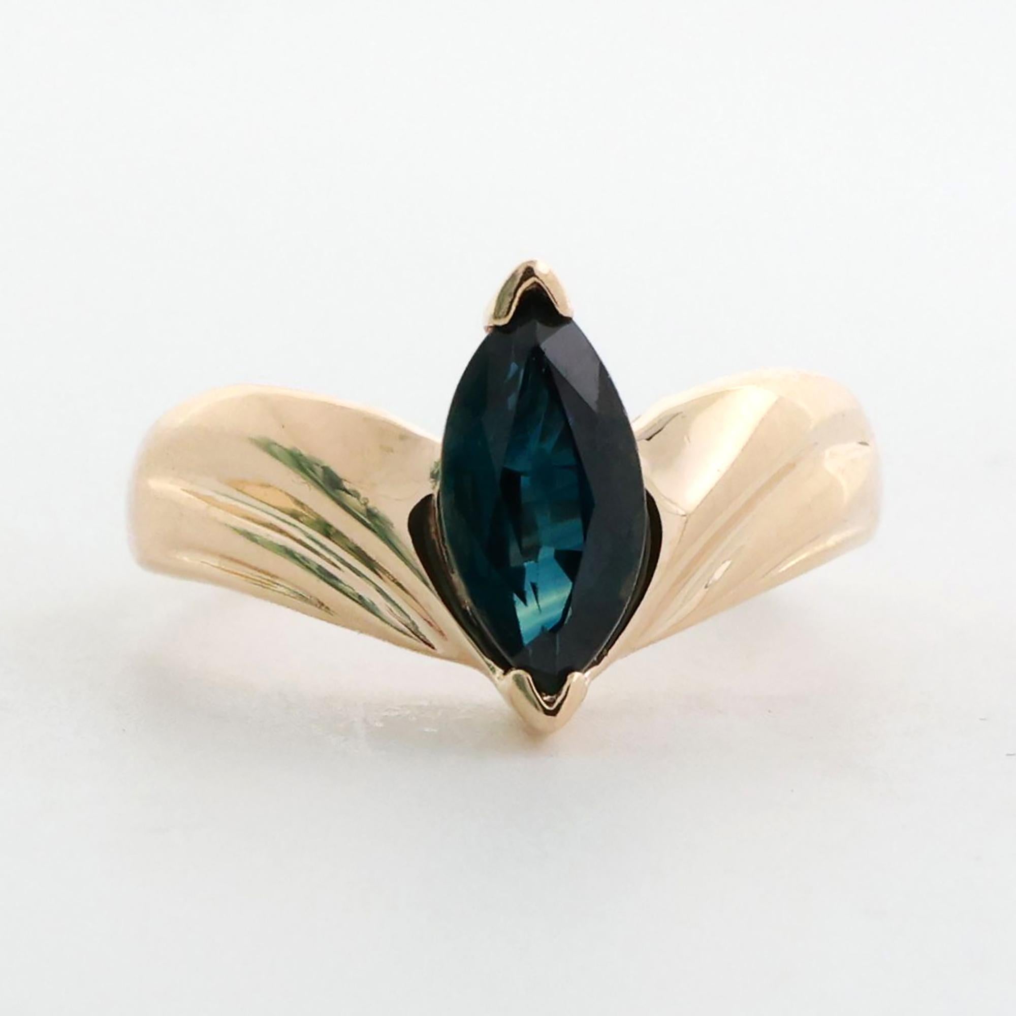 Marquise Cut Blue Sapphire Solitaire Ring 14K Yellow Gold 1.30 CT Size 5.75