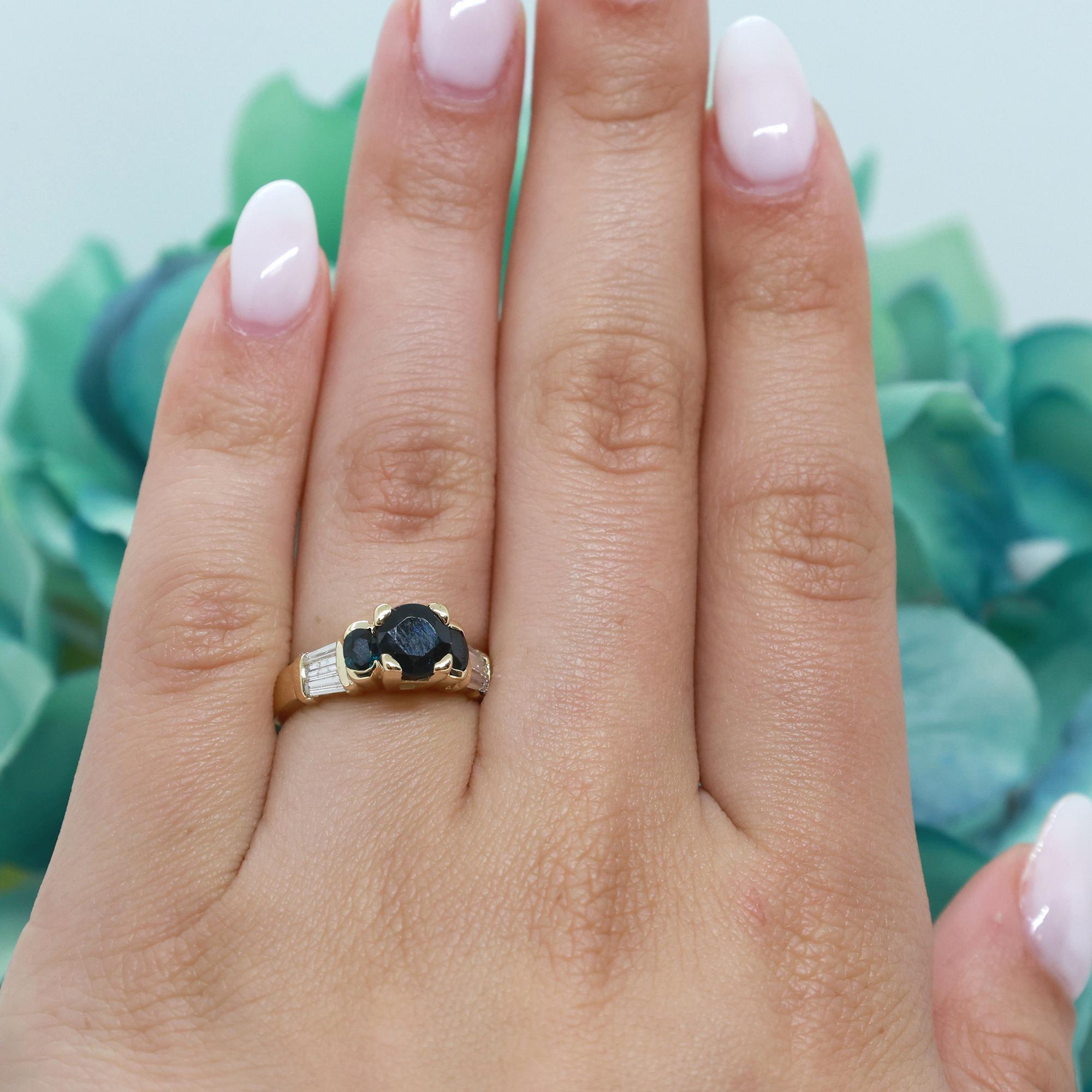 Blue Sapphire Diamond Accent Band Ring 14K Yellow Gold 1.51 CTW Size 5.5 Estate