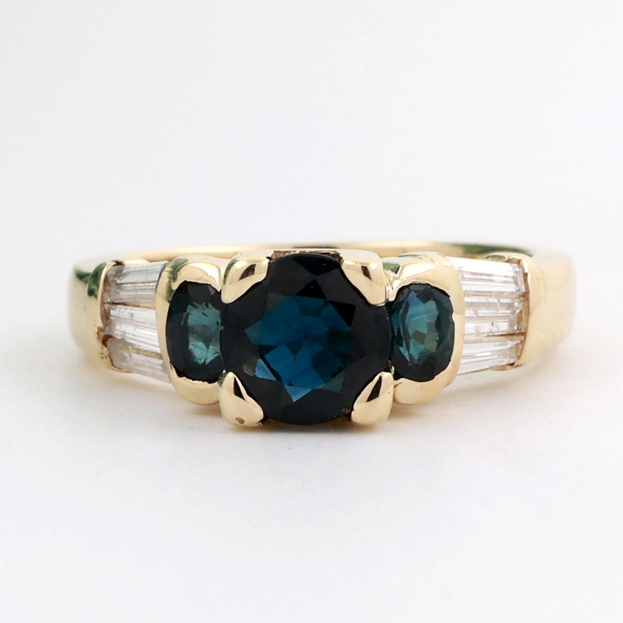Blue Sapphire Diamond Accent Band Ring 14K Yellow Gold 1.51 CTW Size 5.5 Estate