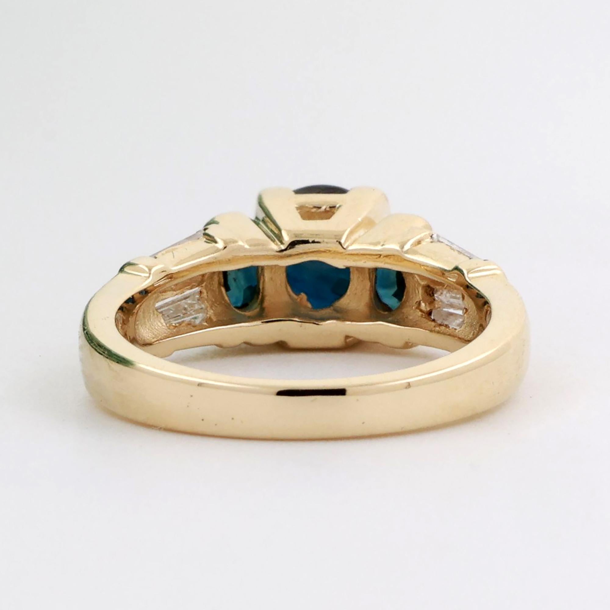 Blue Sapphire Diamond Accent Band Ring 14K Yellow Gold 1.51 CTW Size 5.5 Estate