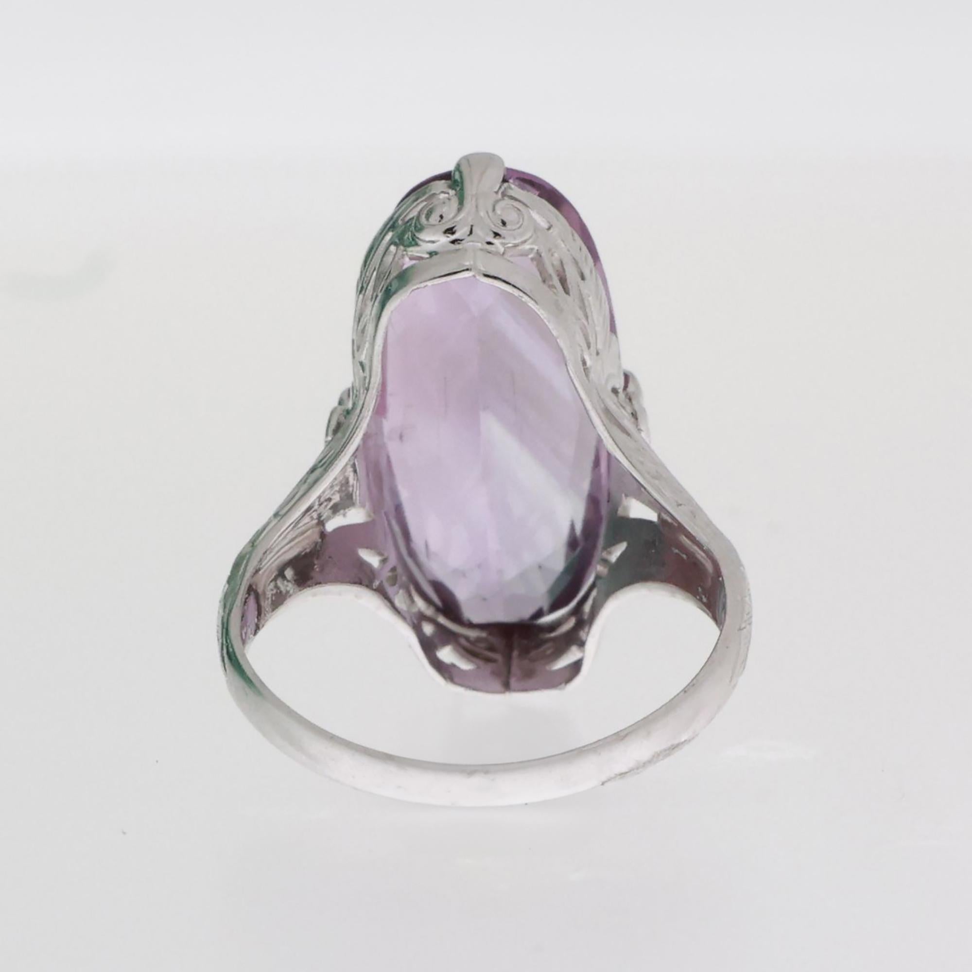 Vintage Solitaire Amethyst Filigree Ring 14K White Gold 4.75 CT Size 4 Ladies