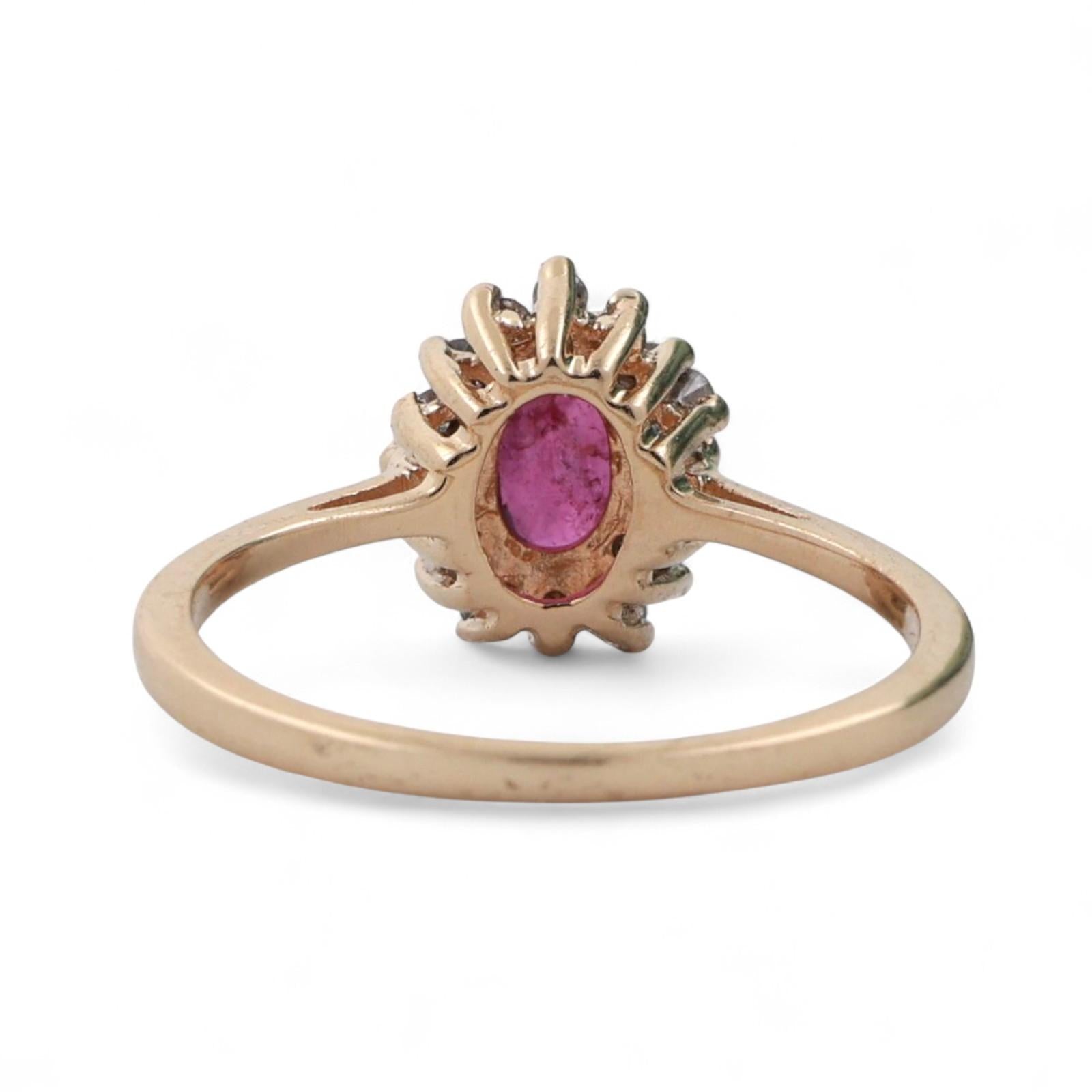 Ruby Diamond Floral Halo Ring 14K Yellow Gold 0.81 CTW Size 6.25 Ladies Estate