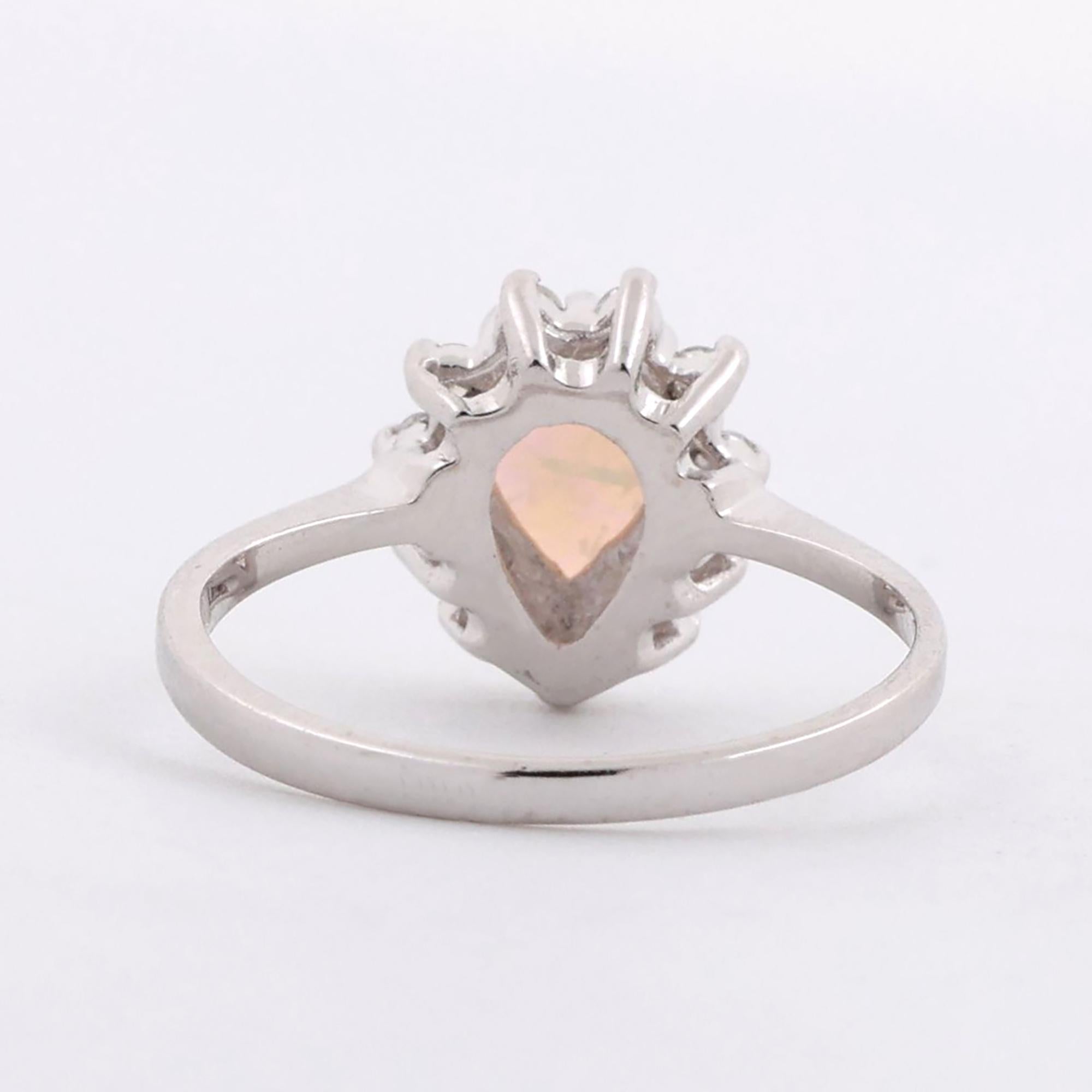 Pear Opal Diamond Halo Ring 14K White Gold 0.57 CTW Size 5 Ladies Estate