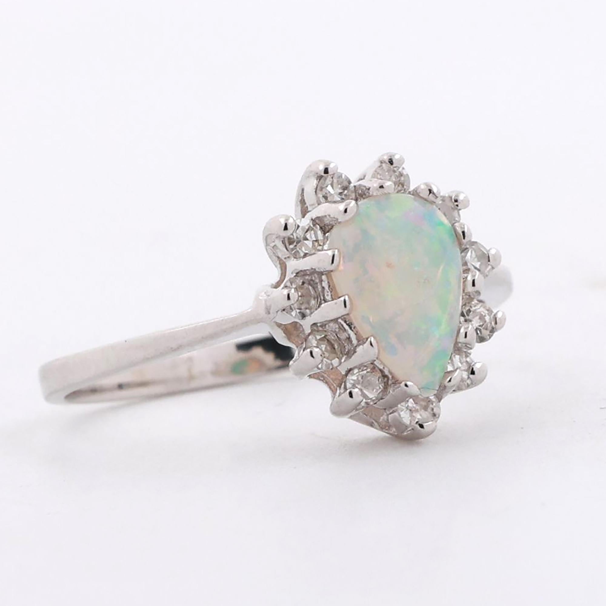 Pear Opal Diamond Halo Ring 14K White Gold 0.57 CTW Size 5 Ladies Estate