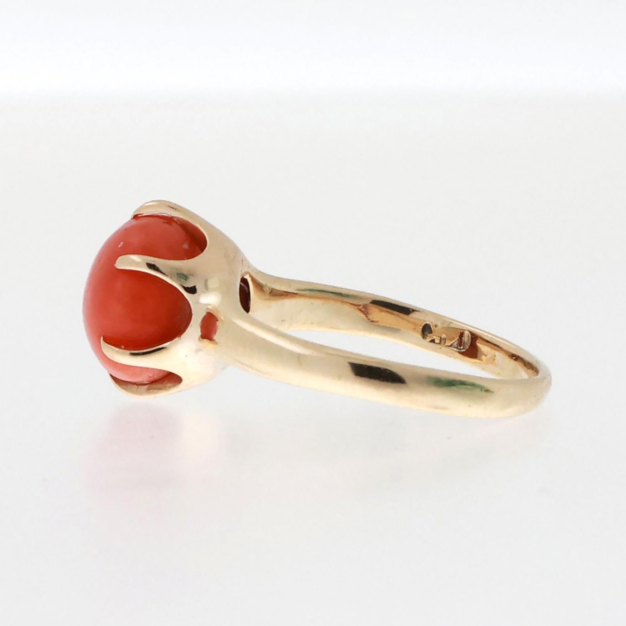 Momo Coral Solitaire Ring 14K Yellow Gold Size 4.25 Vintage Estate
