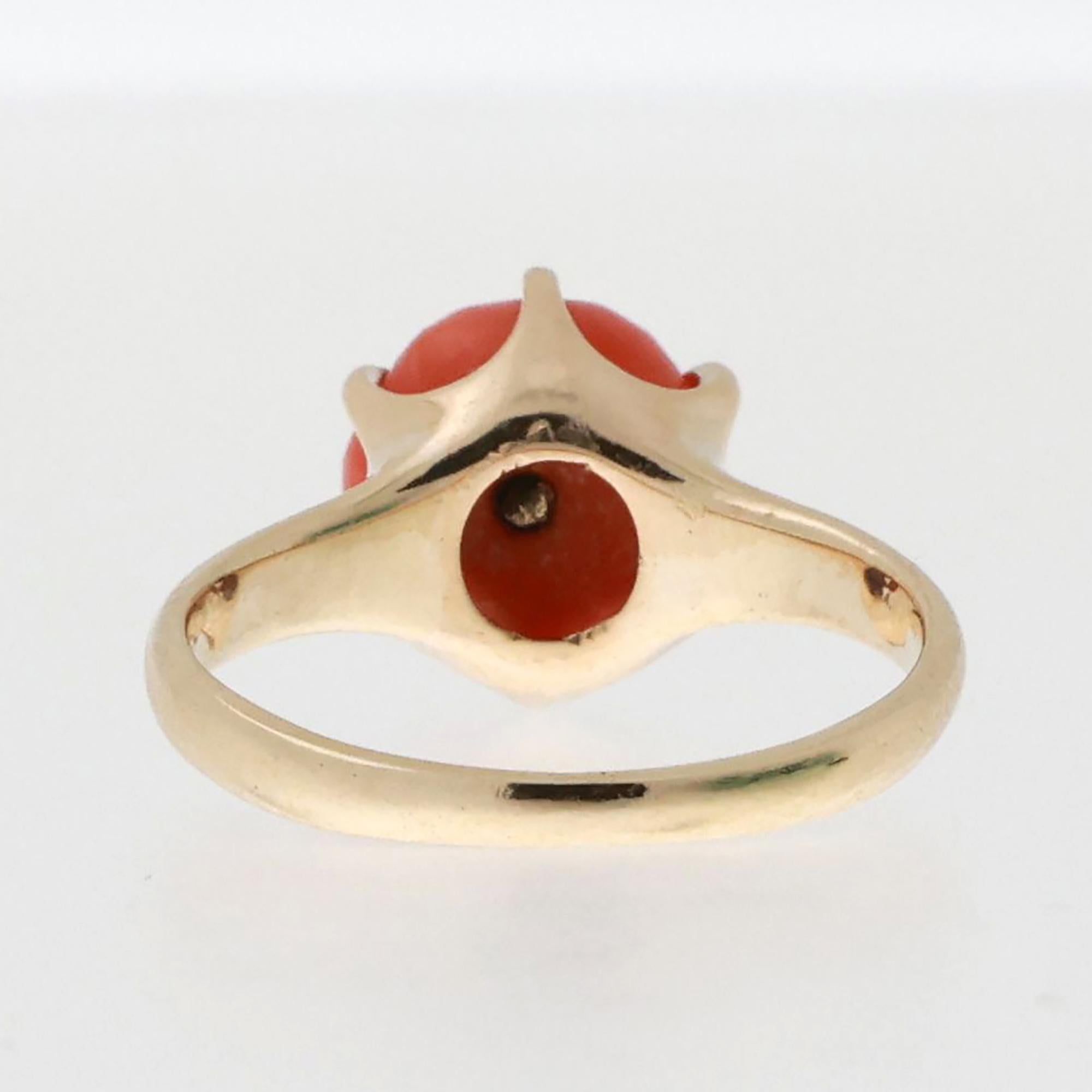 Momo Coral Solitaire Ring 14K Yellow Gold Size 4.25 Vintage Estate