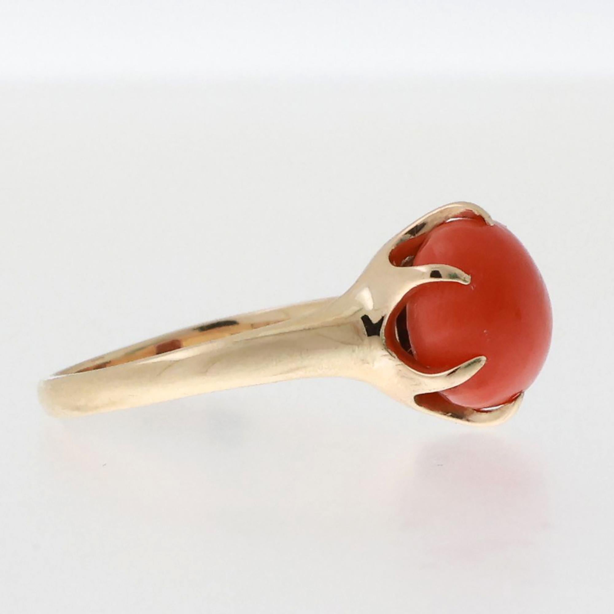 Momo Coral Solitaire Ring 14K Yellow Gold Size 4.25 Vintage Estate