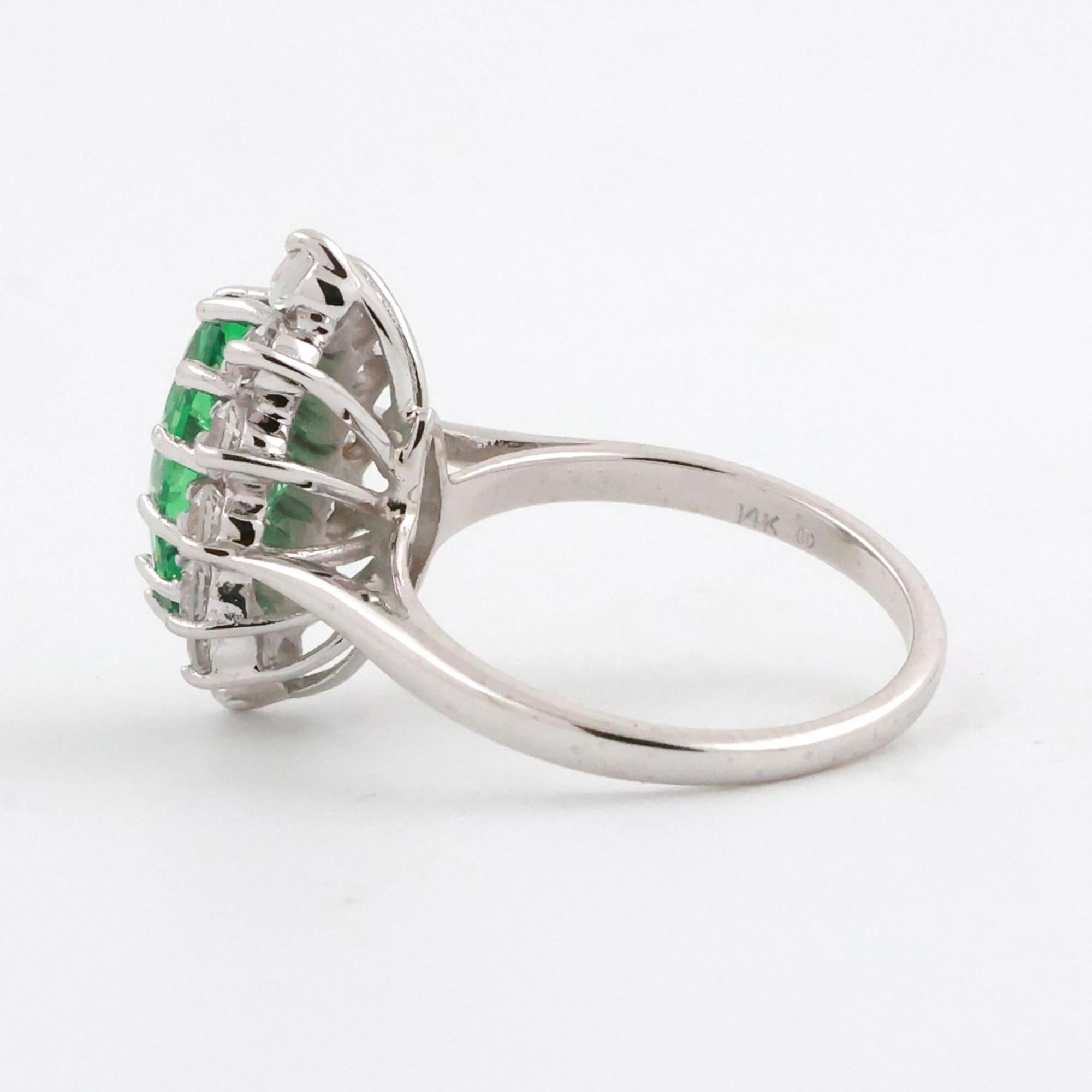 Green Stone Quartz Halo Cocktail Ring 14K White Gold Size 4.75 Ladies Estate