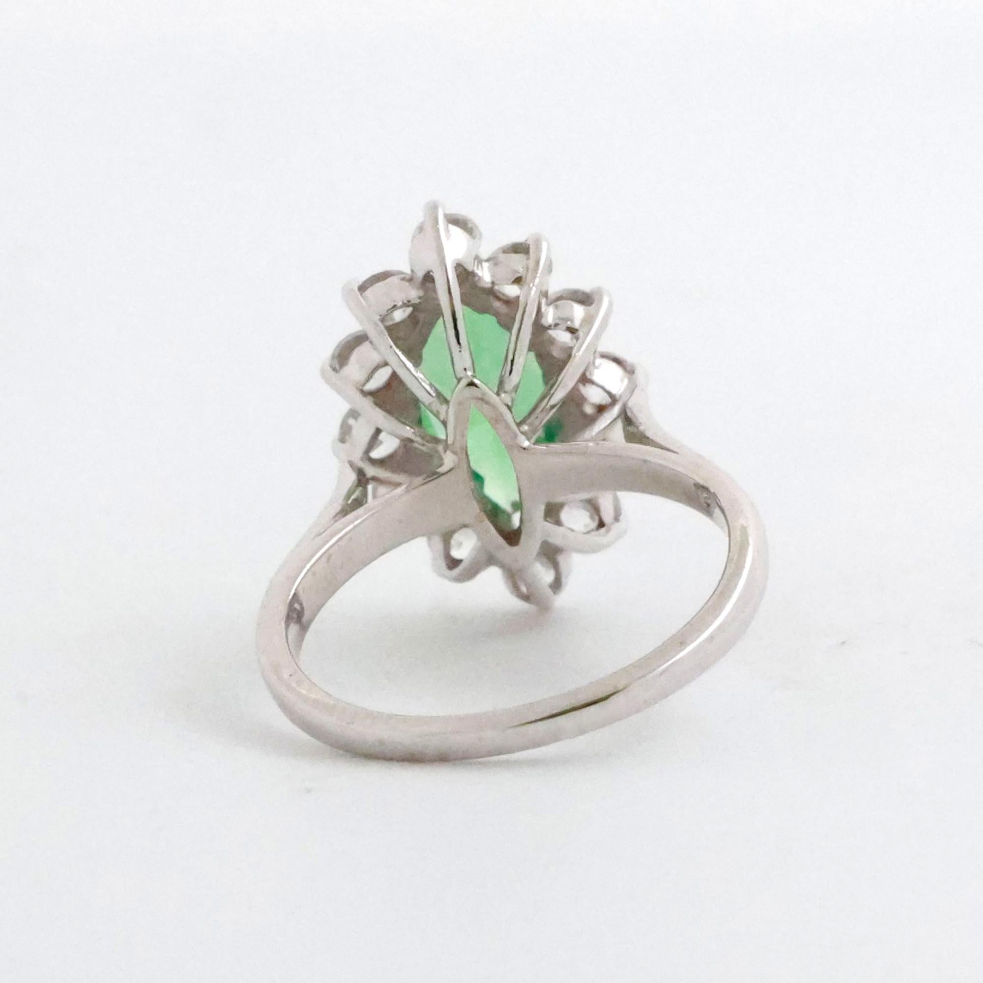 Green Stone Quartz Halo Cocktail Ring 14K White Gold Size 4.75 Ladies Estate