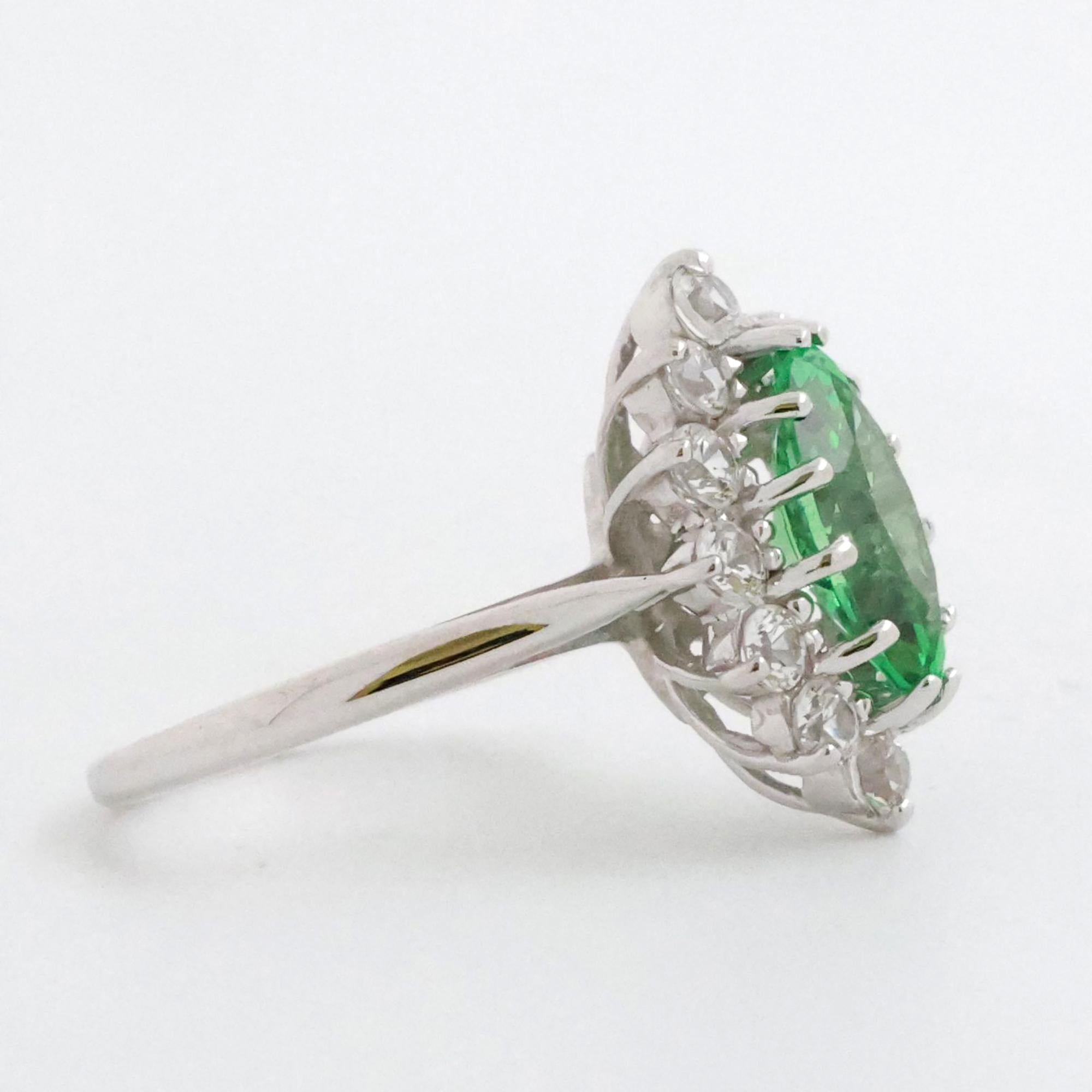 Green Stone Quartz Halo Cocktail Ring 14K White Gold Size 4.75 Ladies Estate