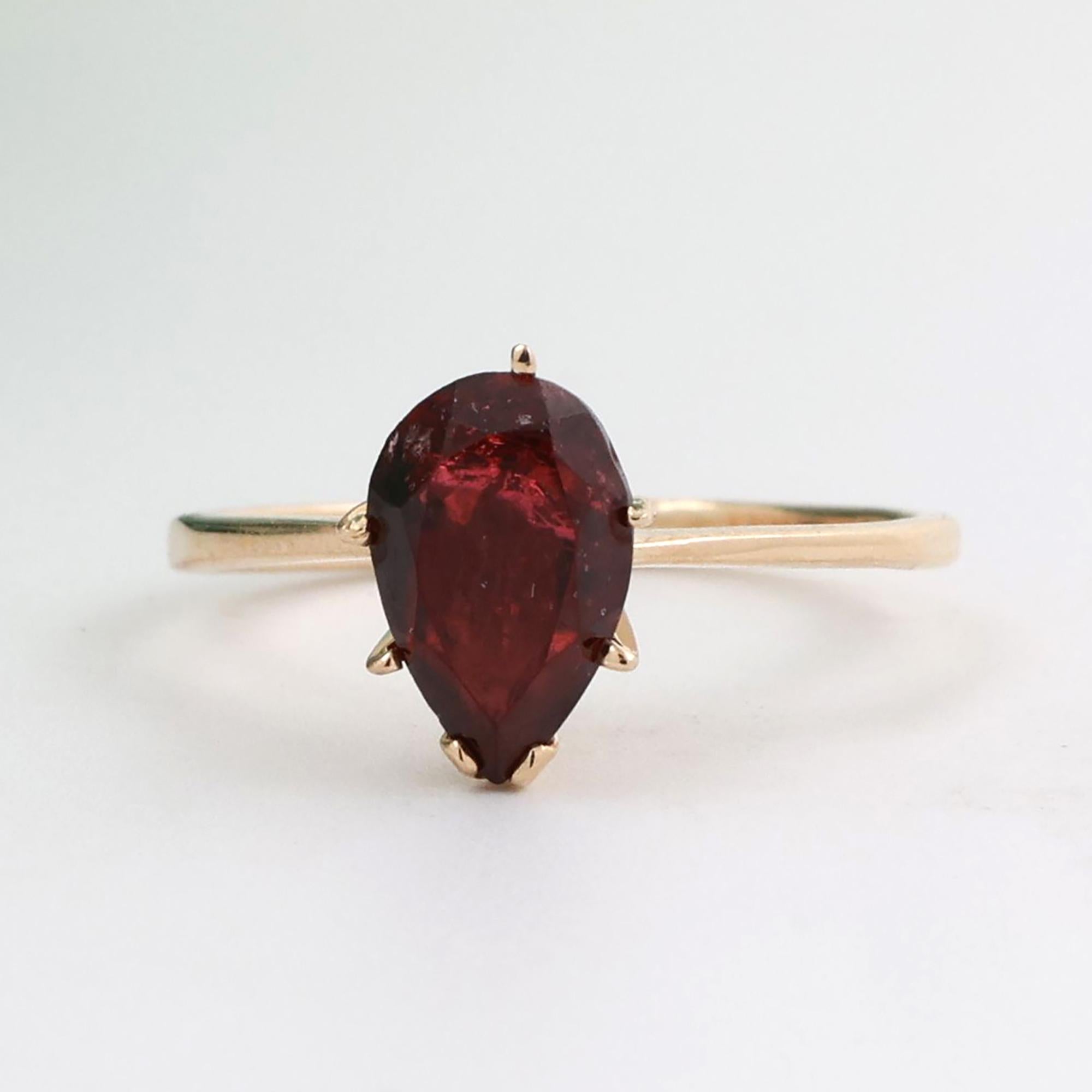 1.57 CT Pear Cut Ruby Solitaire Ring 14K Yellow Gold Size 5.5 Ladies Estate