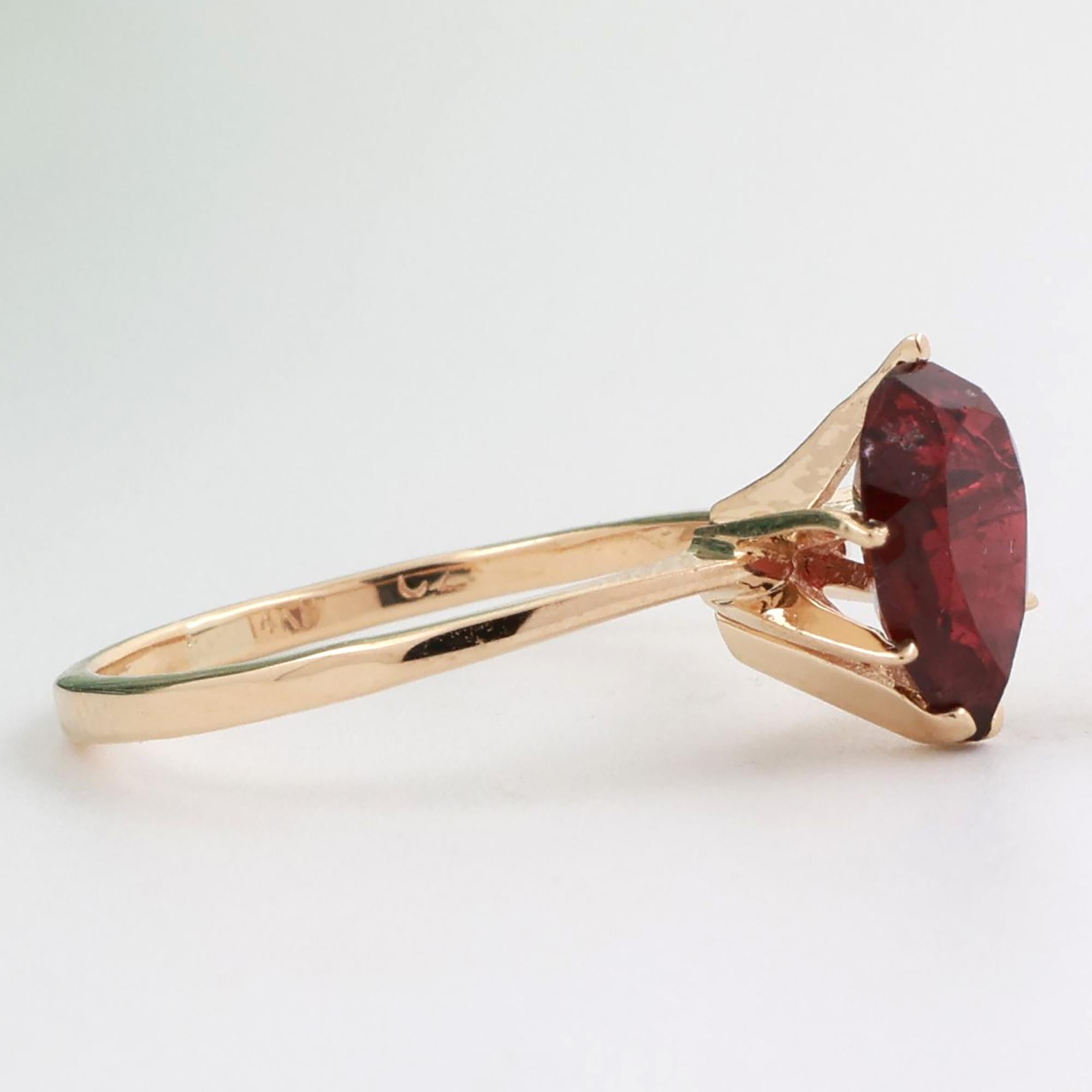 1.57 CT Pear Cut Ruby Solitaire Ring 14K Yellow Gold Size 5.5 Ladies Estate