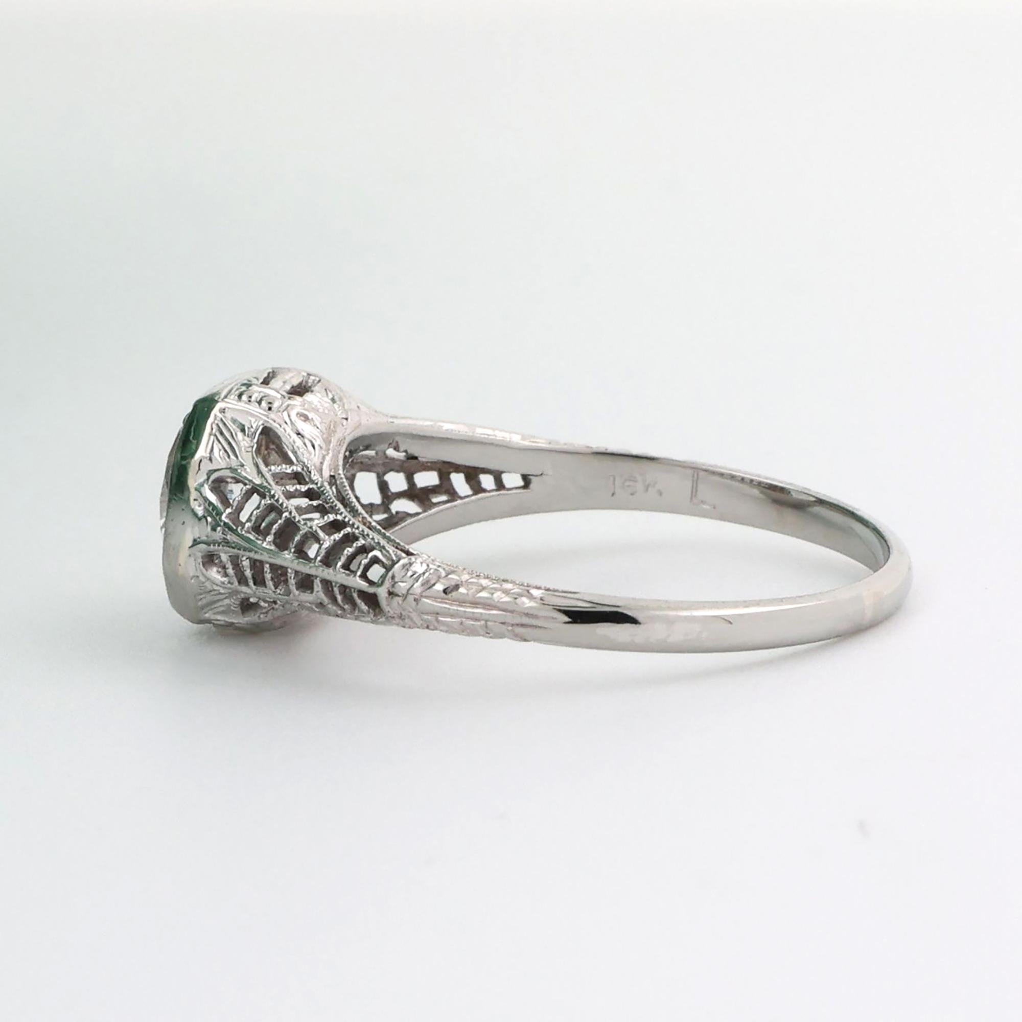 Vintage Solitaire White Sapphire Filigree Ring 18K White Gold 1.45 CT Size 7.5