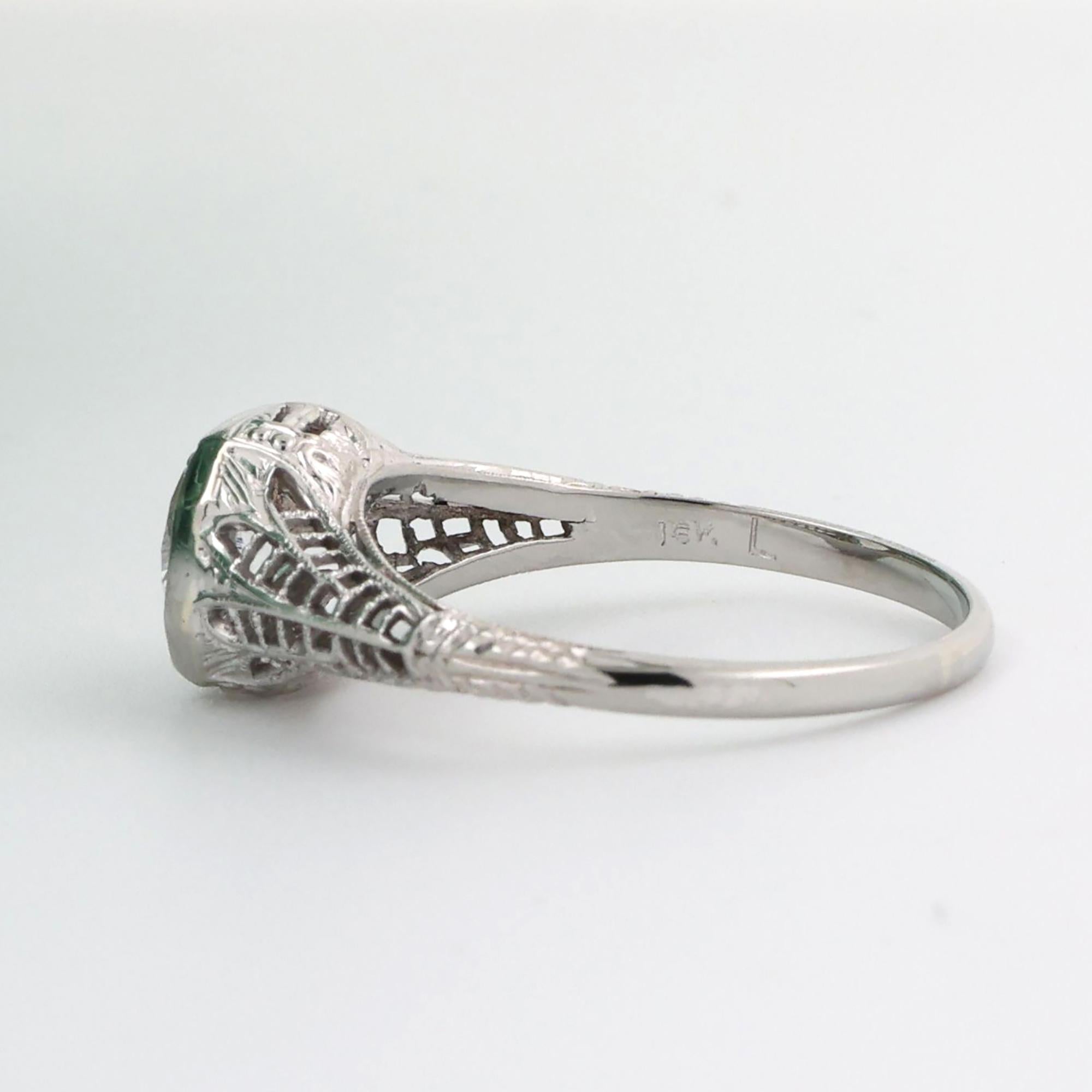 Vintage Solitaire White Sapphire Filigree Ring 18K White Gold 1.45 CT Size 7.5