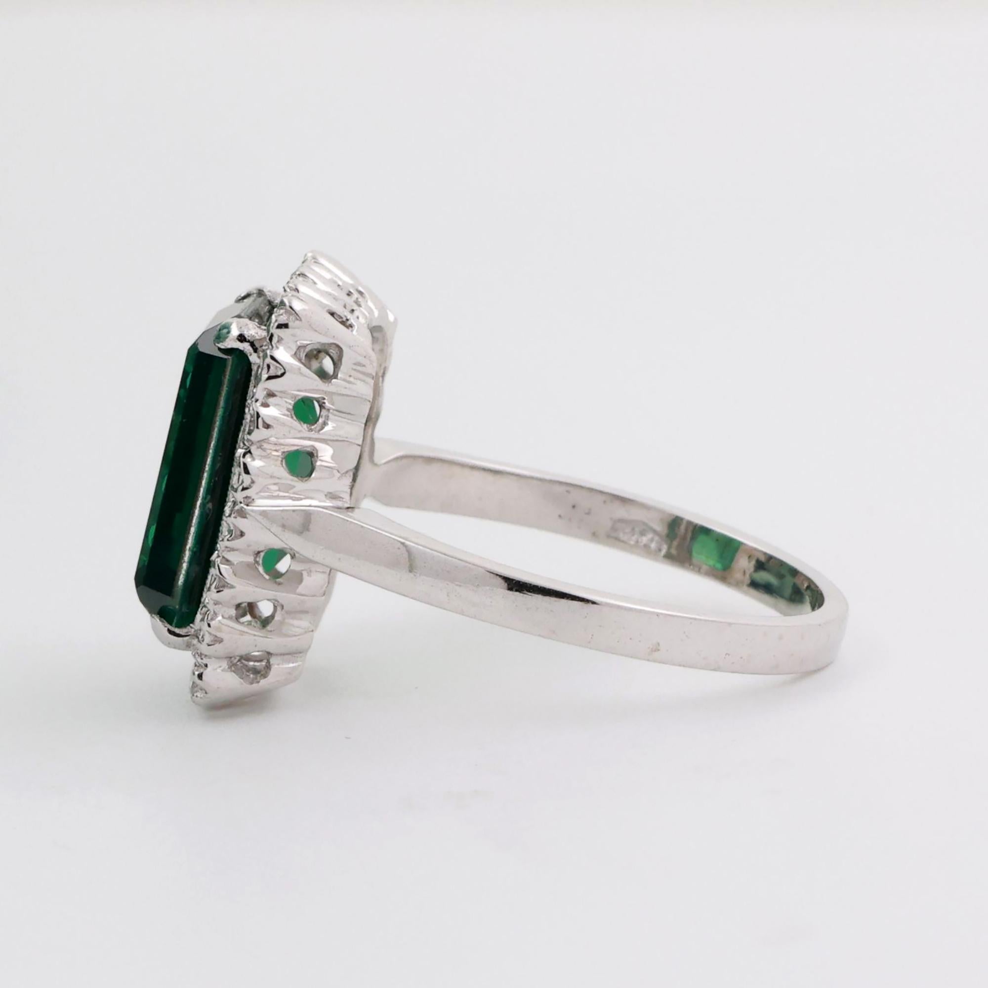 Emerald Quartz Halo Ring 18K White Gold 4.92 CTW Lab Grown Size 8.25