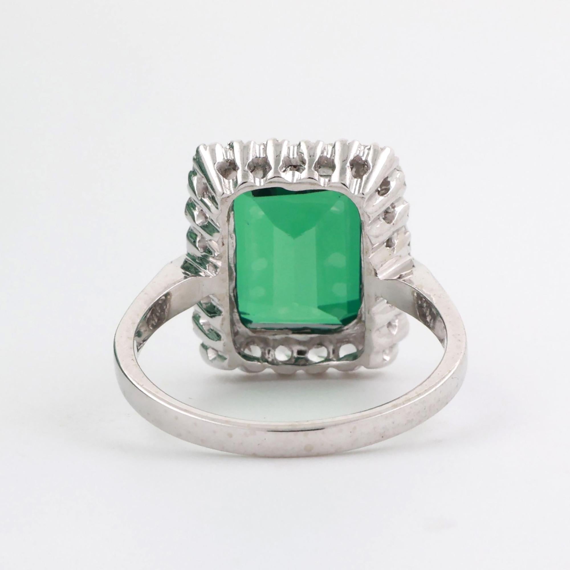 Emerald Quartz Halo Ring 18K White Gold 4.92 CTW Lab Grown Size 8.25