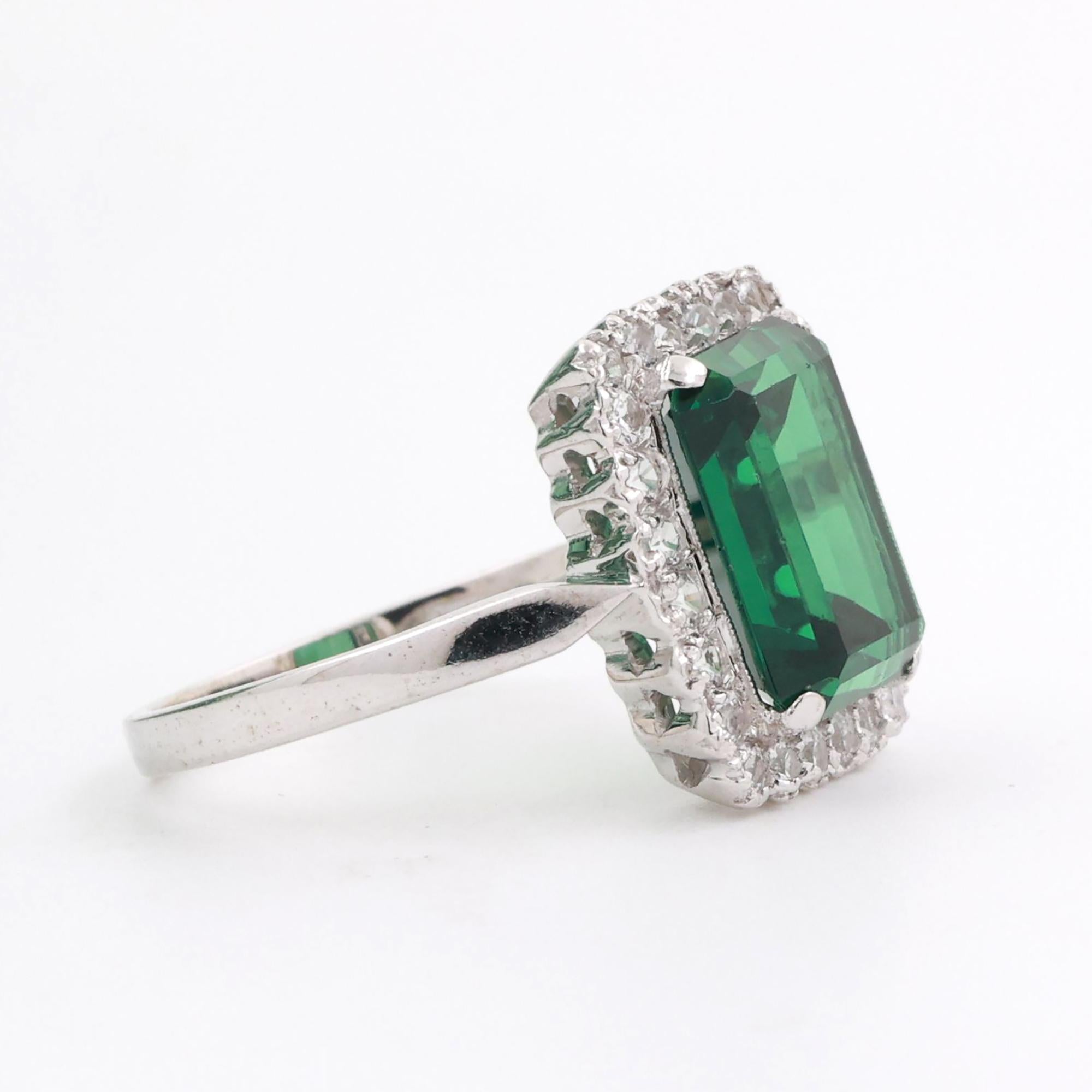 Emerald Quartz Halo Ring 18K White Gold 4.92 CTW Lab Grown Size 8.25