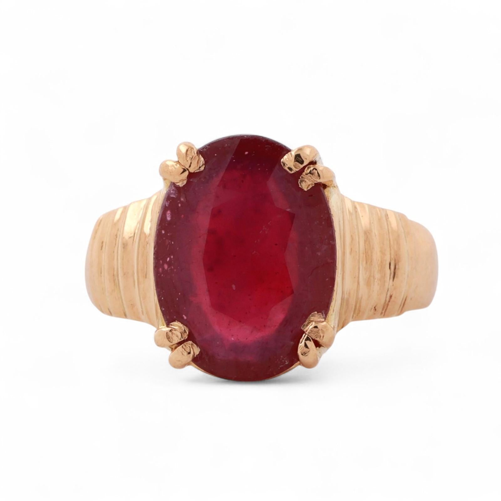 7.10 CT Solitaire Oval Cut Ruby Cocktail Ring 21K Yellow Gold Size 8.75 Estate