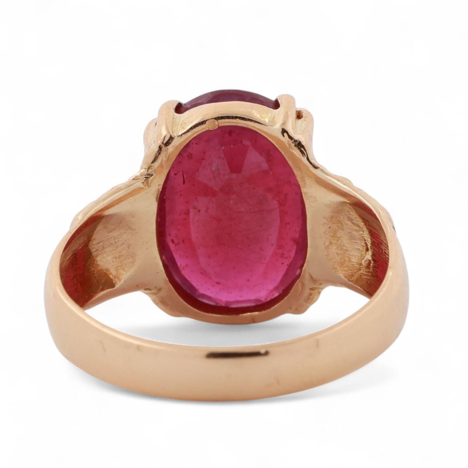 7.10 CT Solitaire Oval Cut Ruby Cocktail Ring 21K Yellow Gold Size 8.75 Estate