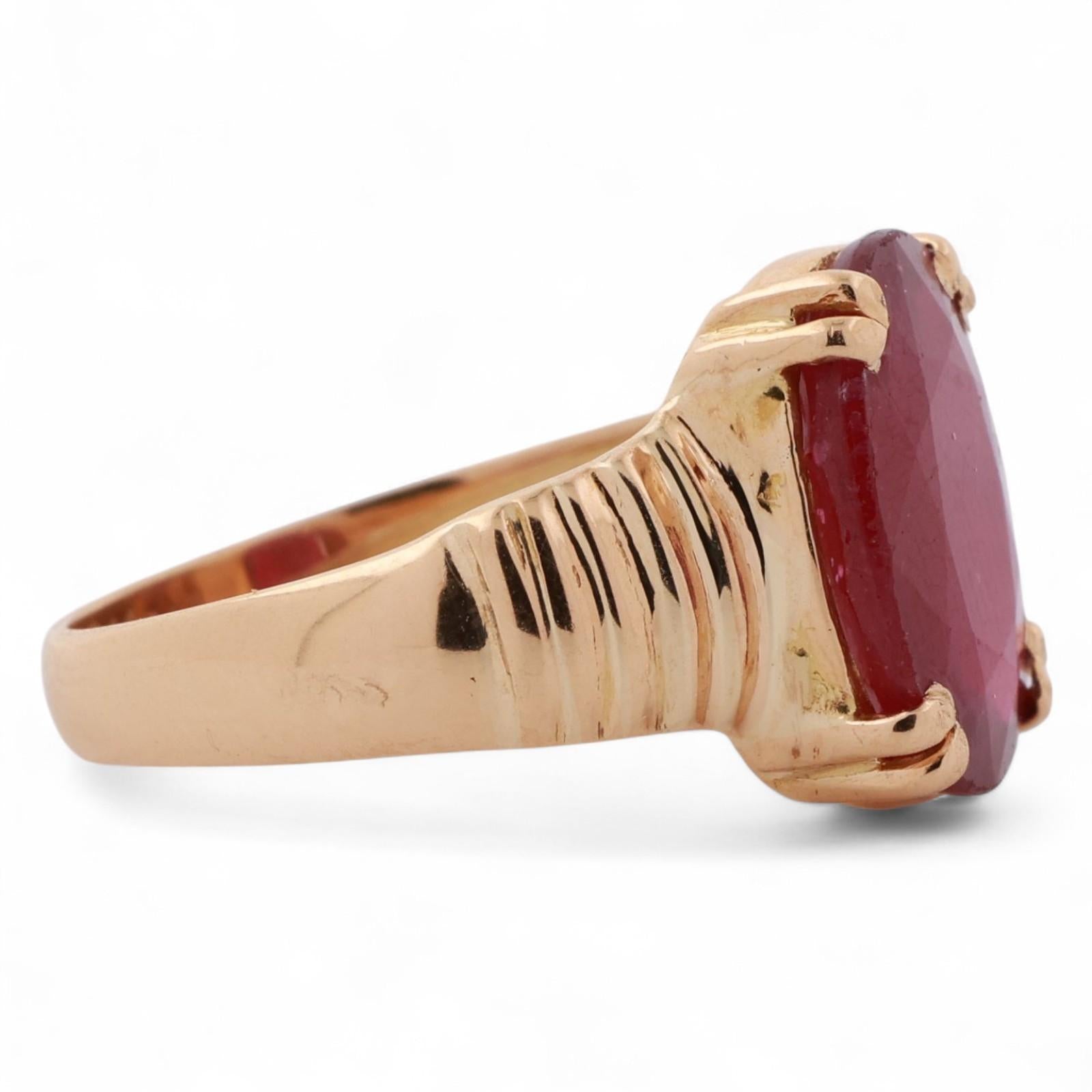 7.10 CT Solitaire Oval Cut Ruby Cocktail Ring 21K Yellow Gold Size 8.75 Estate