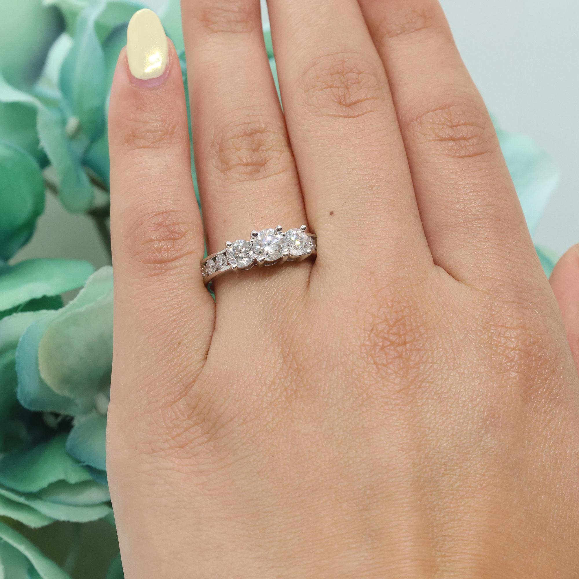 3-Stone Diamond Band Ring With Accents 1.90 TW 14K White Gold Size 8 Ladies