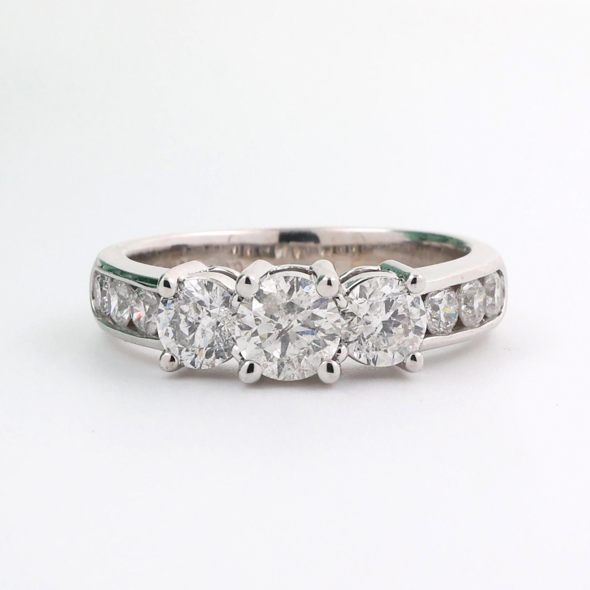 3-Stone Diamond Band Ring With Accents 1.90 TW 14K White Gold Size 8 Ladies