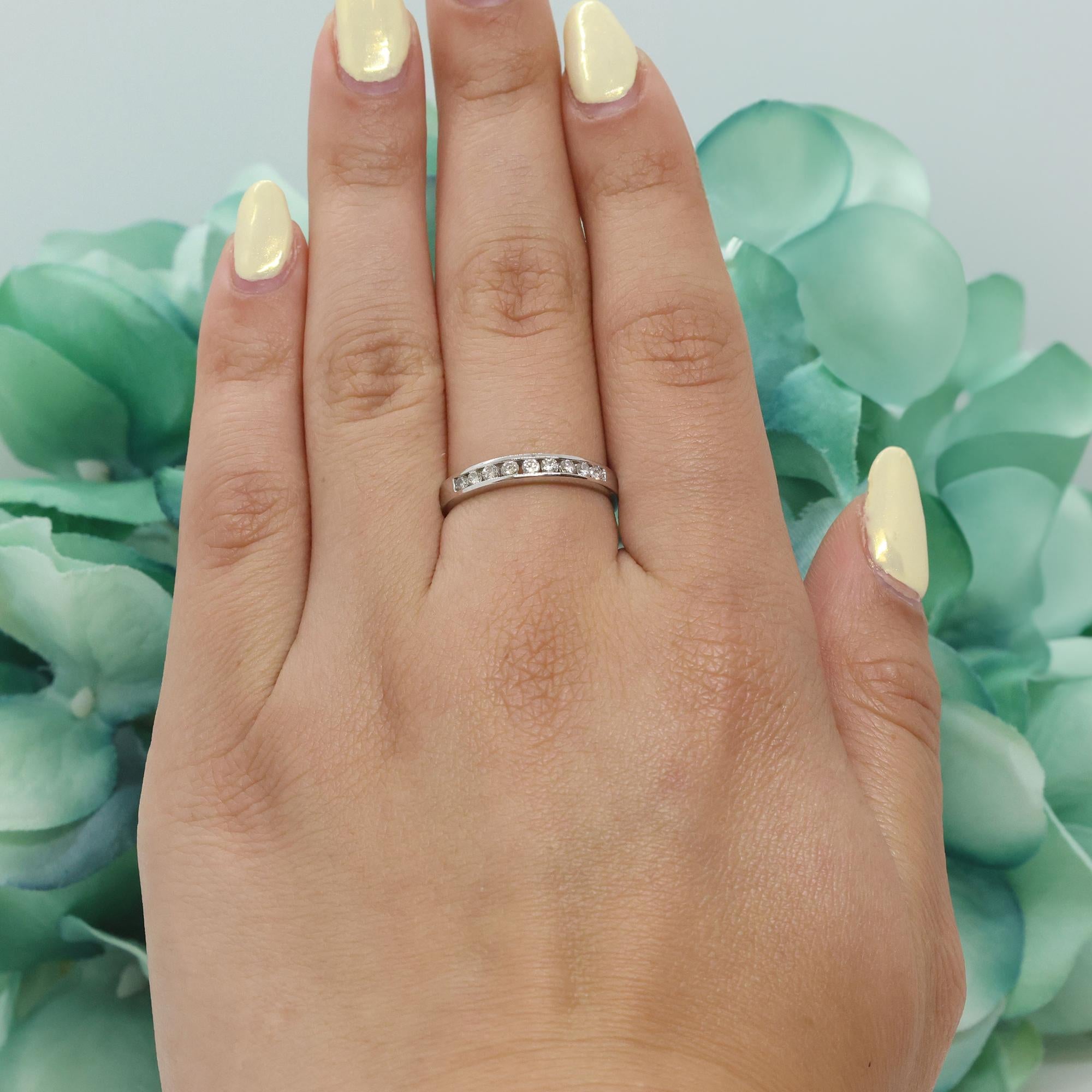 0.30 TW Round Diamond Half Eternity Band Ring 14K White Gold Channel Set SZ 8.25