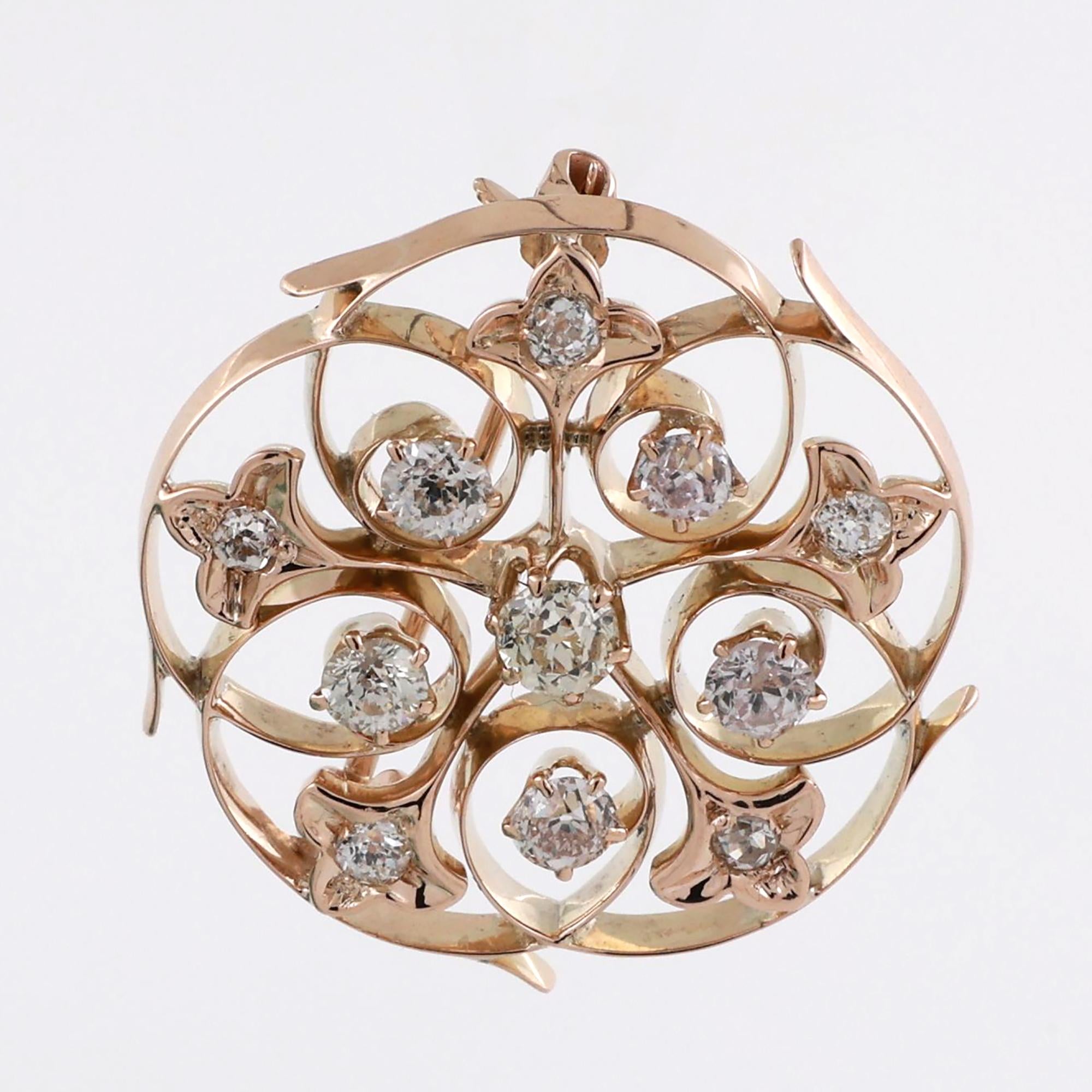 Vintage Diamond Floral Filigree Brooch Pin 14K Yellow Gold 1.20 TW 0.95" Estate