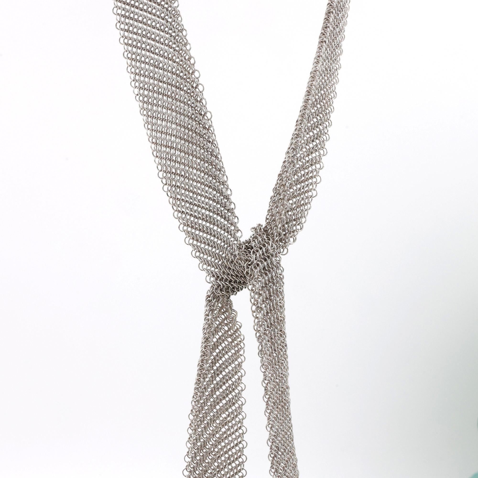 Tiffany & Co. Elsa Peretti Sterling Silver Mesh Scarf Chain Necklace 48" Vintage
