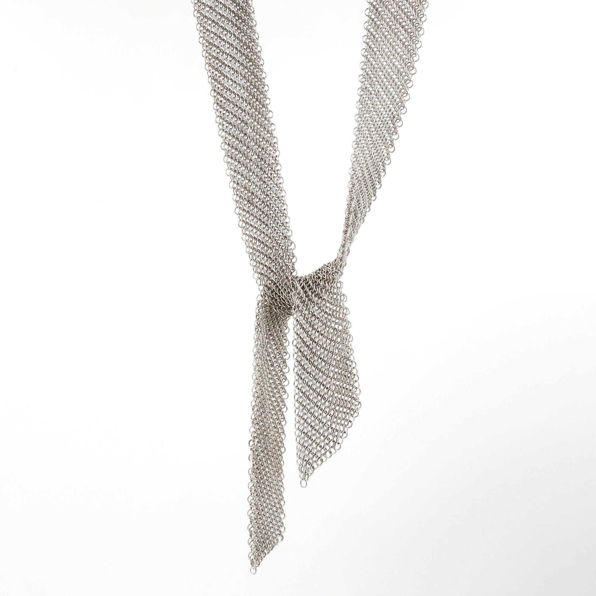 Tiffany & Co. Elsa Peretti Sterling Silver Mesh Scarf Chain Necklace 48" Vintage