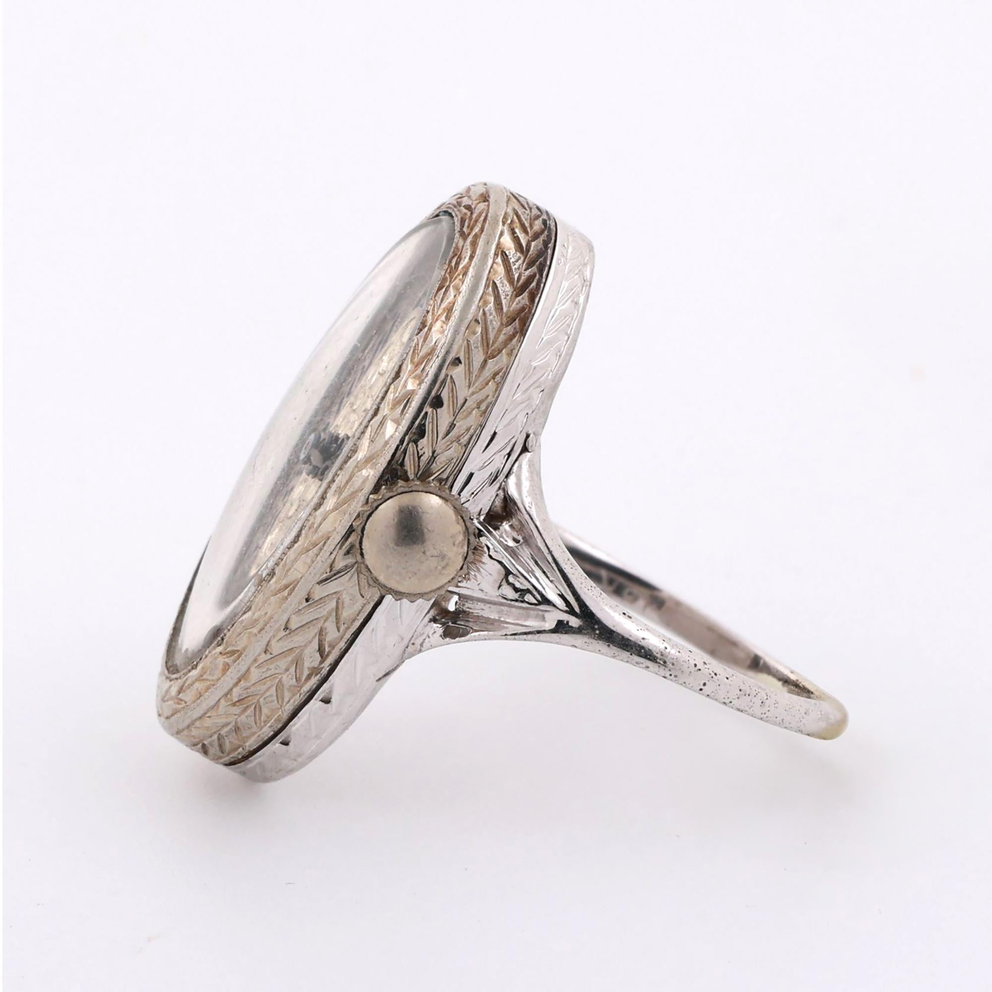 Antique 18K White Gold Mechanical Ring Watch Size 7.5 Estate