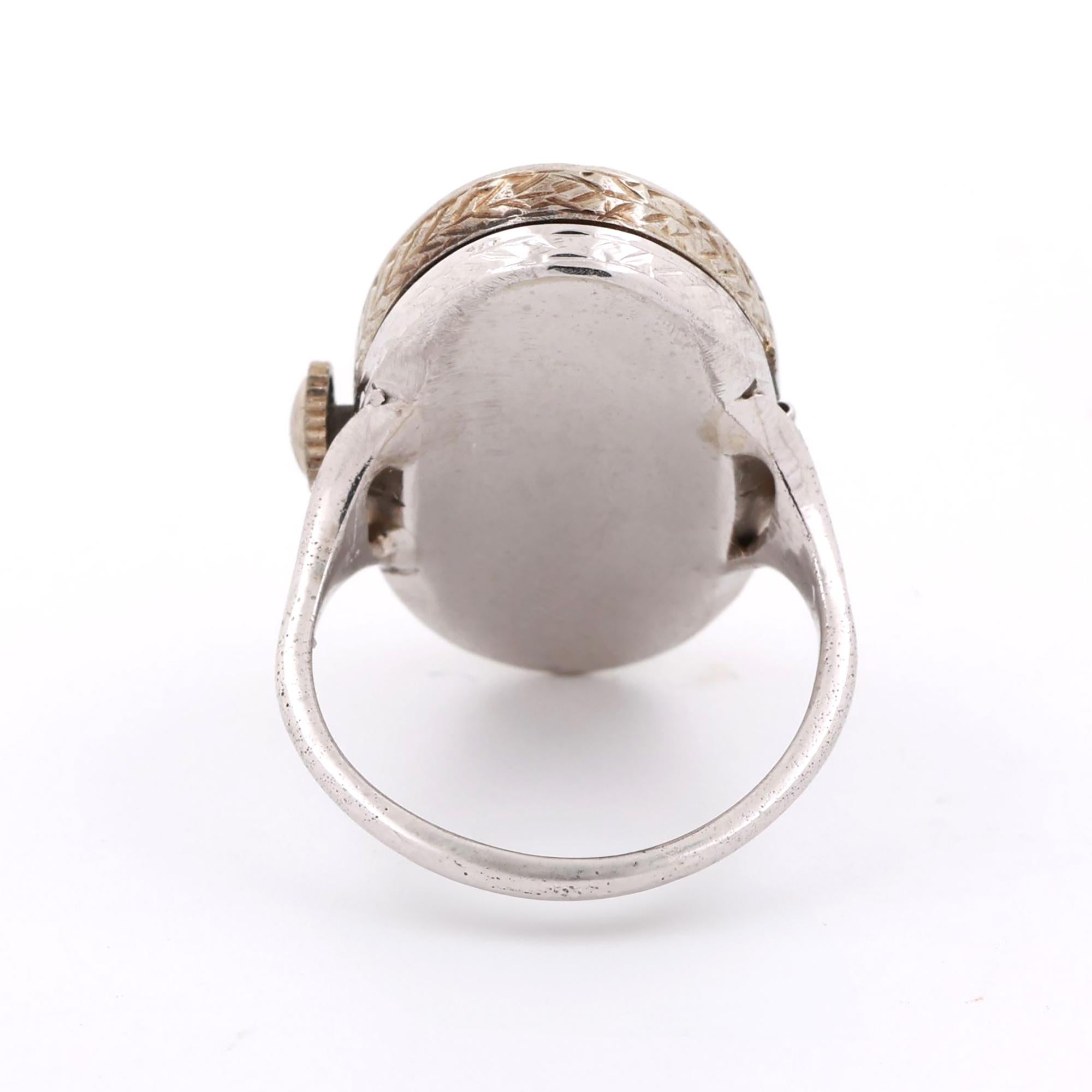 Antique 18K White Gold Mechanical Ring Watch Size 7.5 Estate