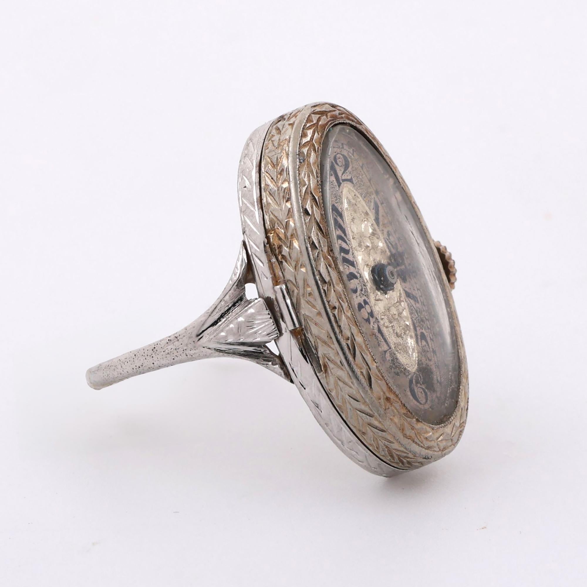 Antique 18K White Gold Mechanical Ring Watch Size 7.5 Estate